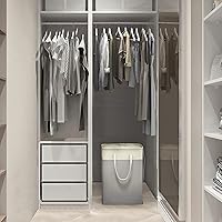 Vista 5 de Simple Houseware Cesta plegable para ropa sucia de 75 L, cesta rectangular de algodón con cierre de cordón y asas, color gris