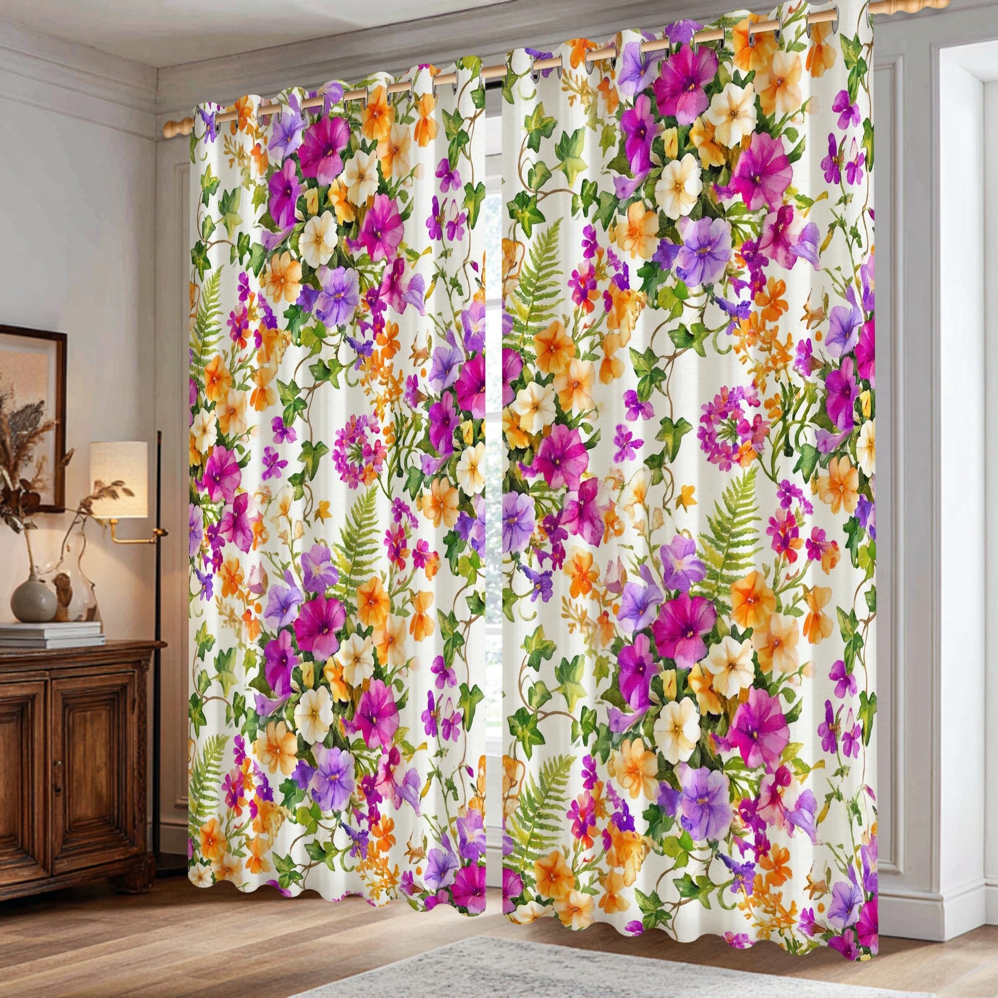 Rideaux occultants pour appartement au motif de vigne printanière