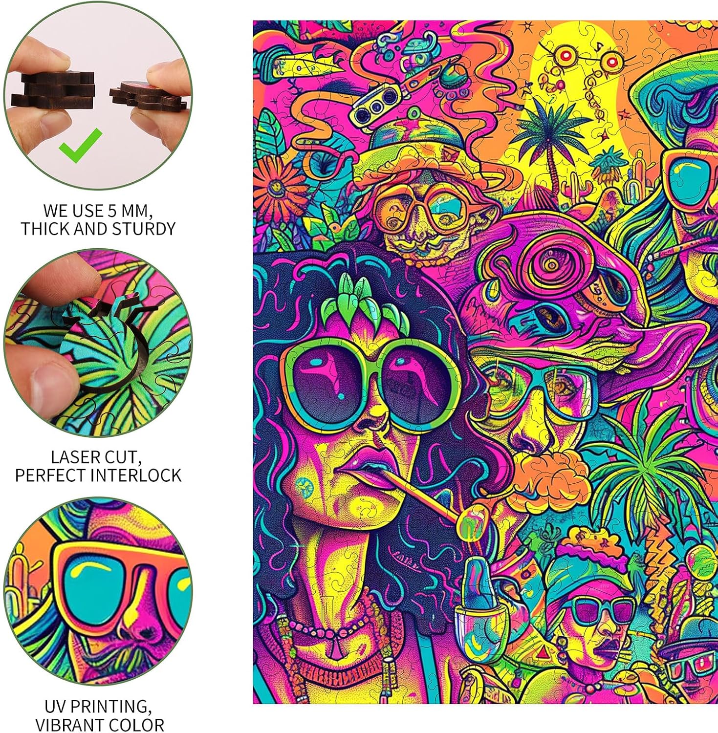 Wooden Jigsaw Puzzle for Adults, Psychedelic Puzzle Art 300 Pieces, Unique Wooden Jigsaw Puzzles, Family Game and Birthday Gifts for Friend