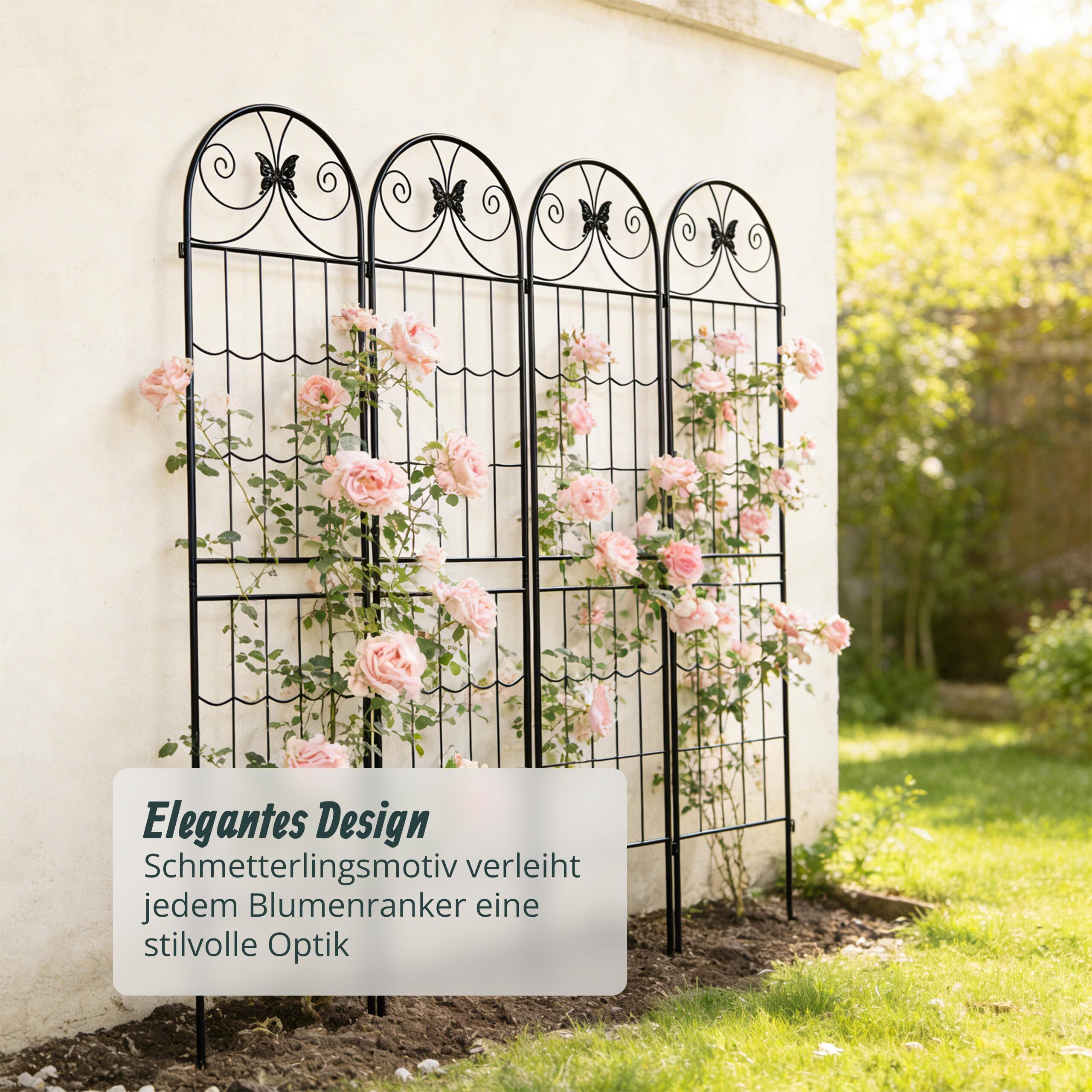 Relaxdays Rankgitter, 4er Set, HxB: 220 x 50 cm, Metall, Rankhilfe für Kletterpflanzen, Garten, Rosenrankhilfe, schwarz
