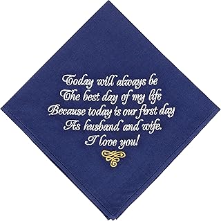 Gifts for Groom from Bride on Wedding Day Embroidered Cotton Navy Blue Grooms Handkerchief Future Husband Gift Love Note
