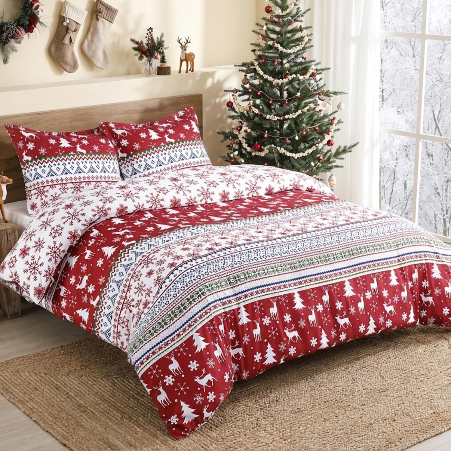 CAROMIO Christmas Duvet Cover Set King Size, Soft and Breathable Boho Christmas Decorations Bedding Duvet Cover Set (King, 104"x90")
