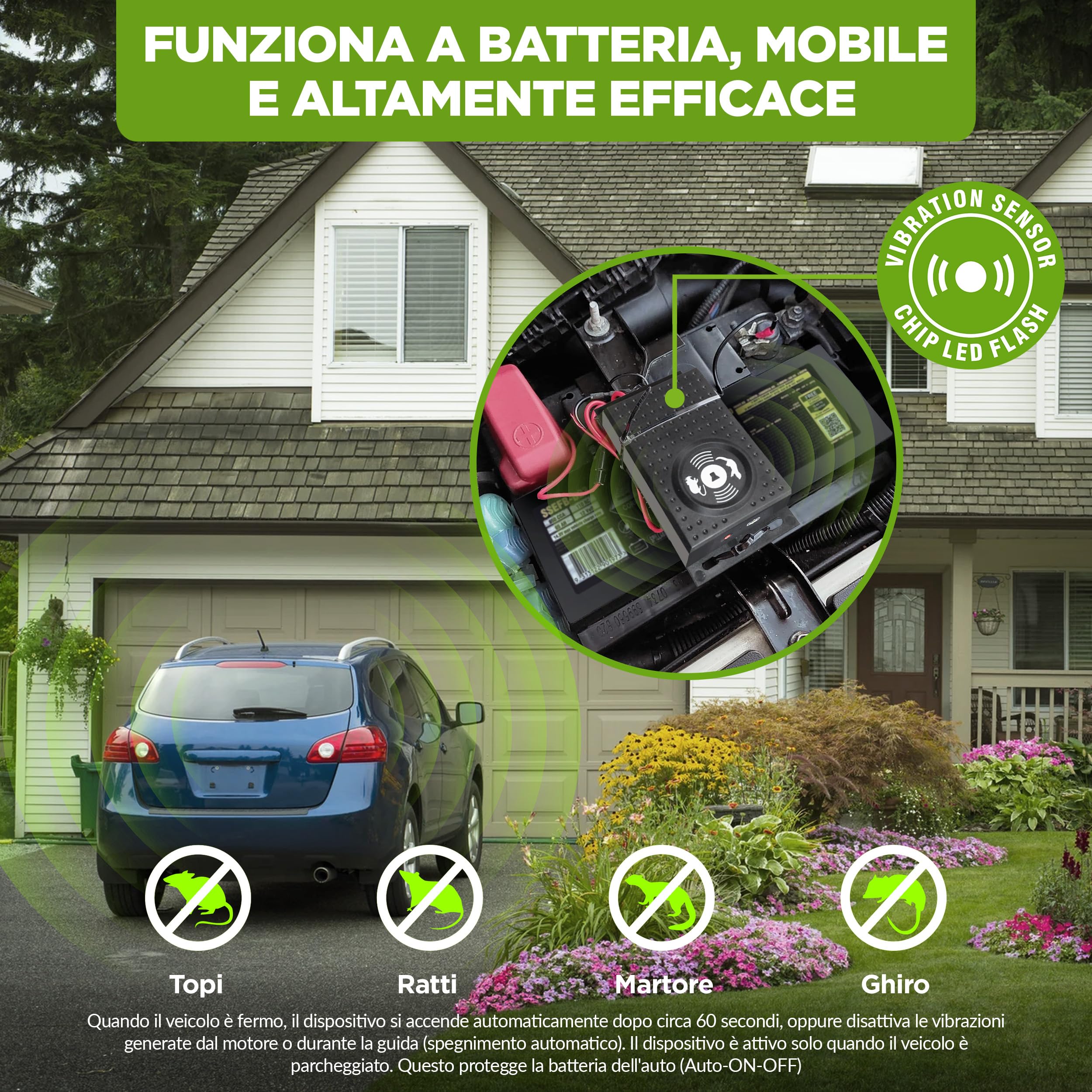 ISOTRONIC repellente martore luce LED ultrasuoni batteria auto soffitta garage casa protezione topi ratti ghiri 2 pezzi efficace interno esterno difesa dissuasore stop parassiti mobile sicurezza
