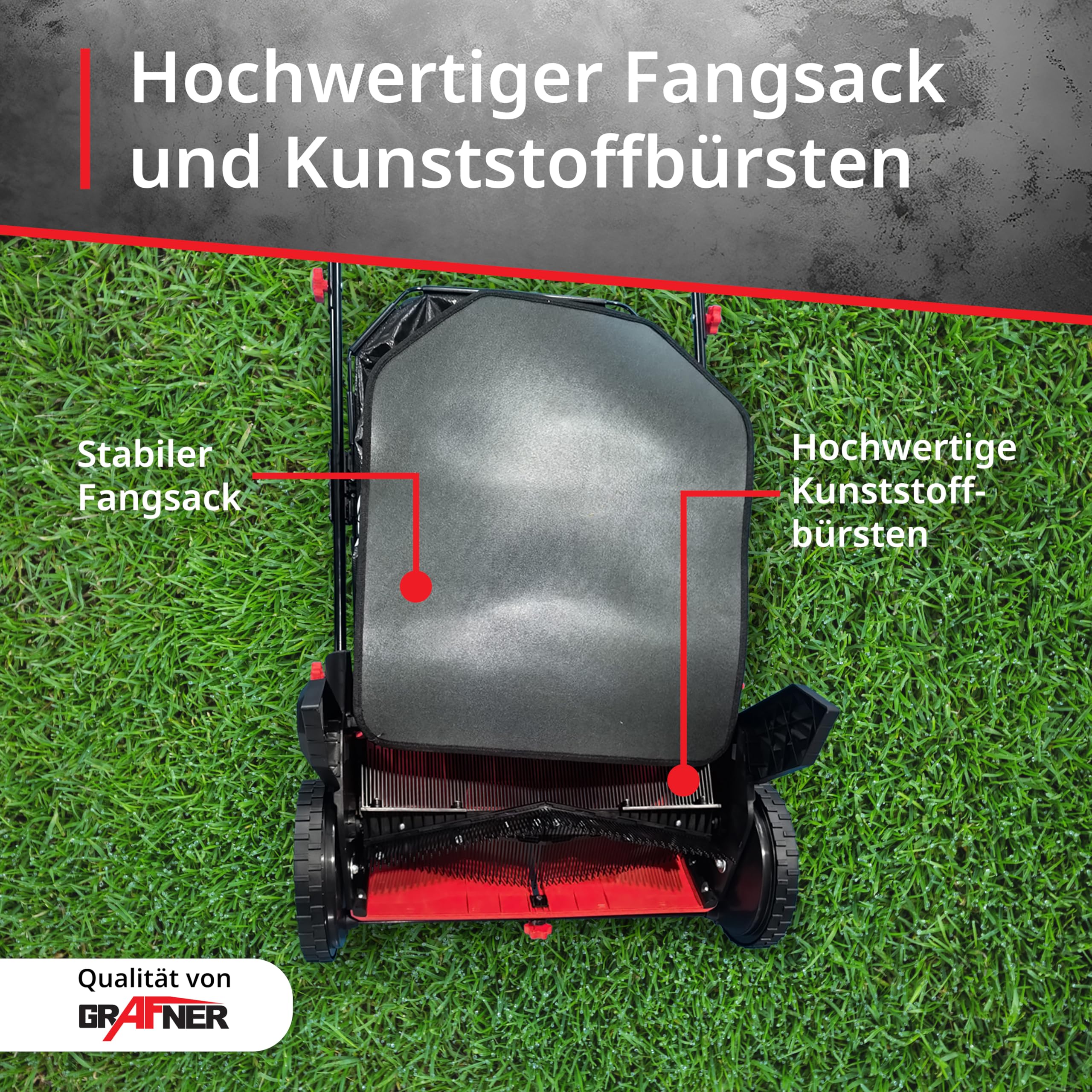 Grafner Laub- und Rasensammler, große Arbeitsbreite: 53 cm, 100 Liter Fangsack, stufenlose Höhenverstellung, Rasen Kehrmaschine Rasenkehrer Laubsammler Kehrmaschine Laubkehrmaschine Grasschnittsammler