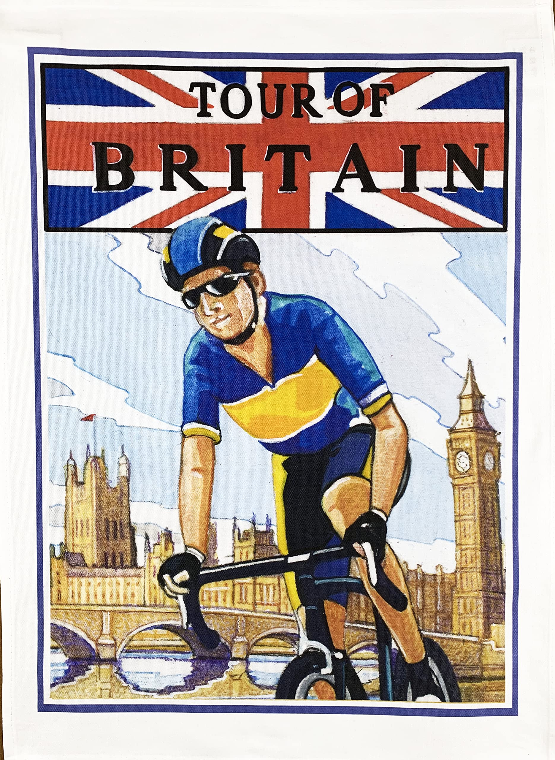 Half A Donkey White Tour Of Britain Vintage Style Large Cotton Tea Towel