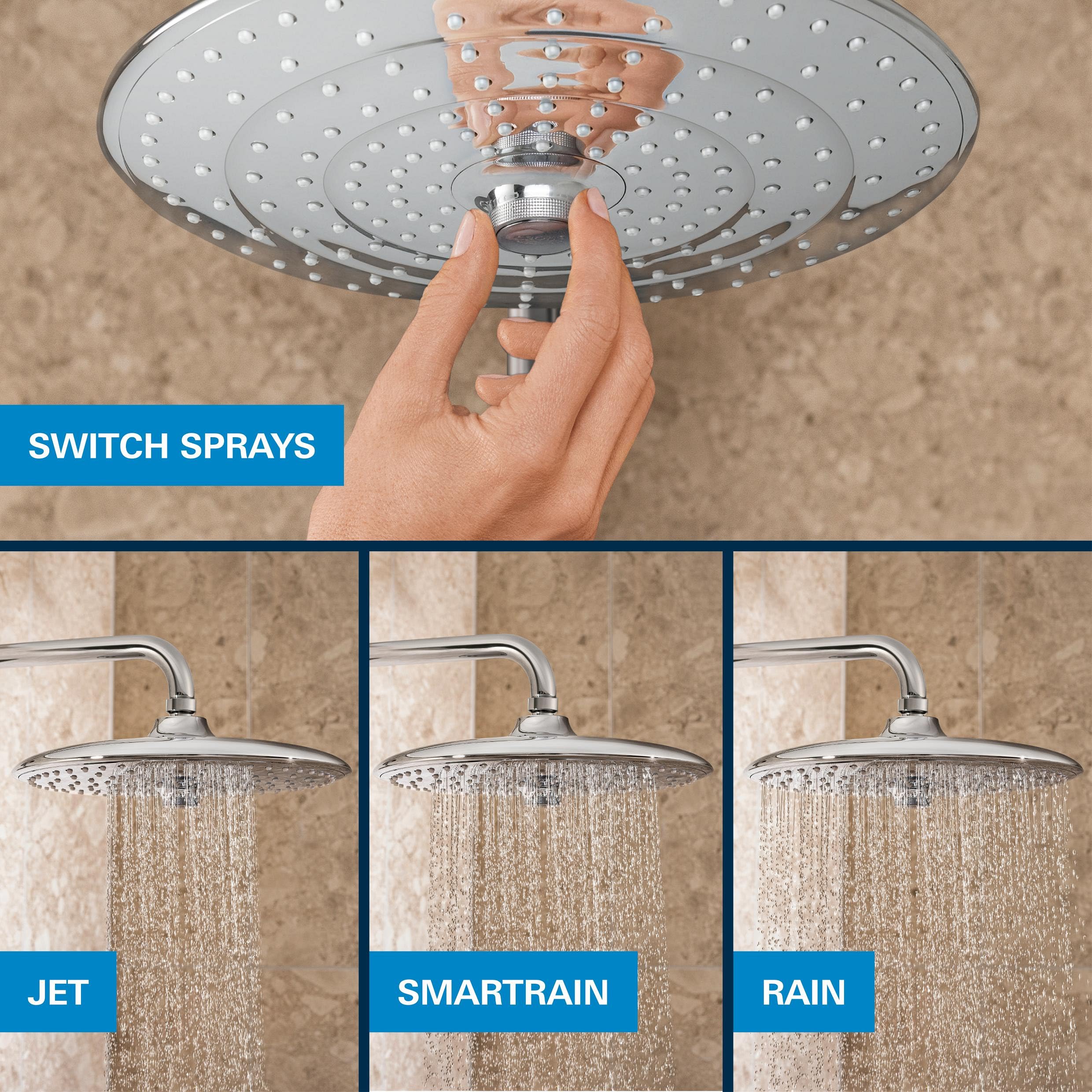 GROHE Precision SmartControl 260 – system prysznicowy (głowica prysznicowa 260 mm z 2 rodzajami strumienia, słuchawka prysznicowa 1 strumień, uniwersalne pudełko do zabudowy, wąż prysznicowy 150 cm),