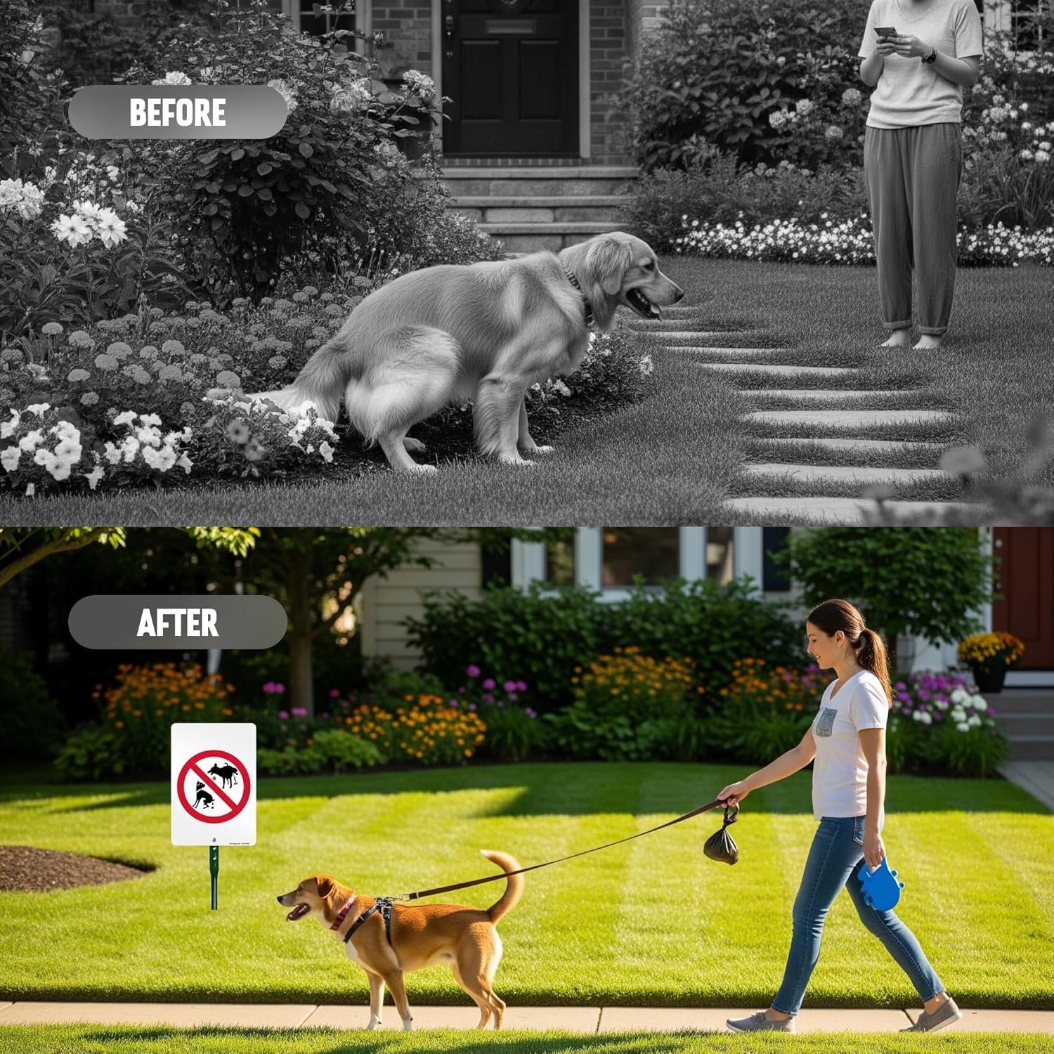 SmartSign 10 x 7 inch No Dog Pooping Peeing LawnPuppy Yard Sign and 18 inch Stake Kit, 40 mil Laminated Rustproof Aluminum, Red, Black and White, Set of 1