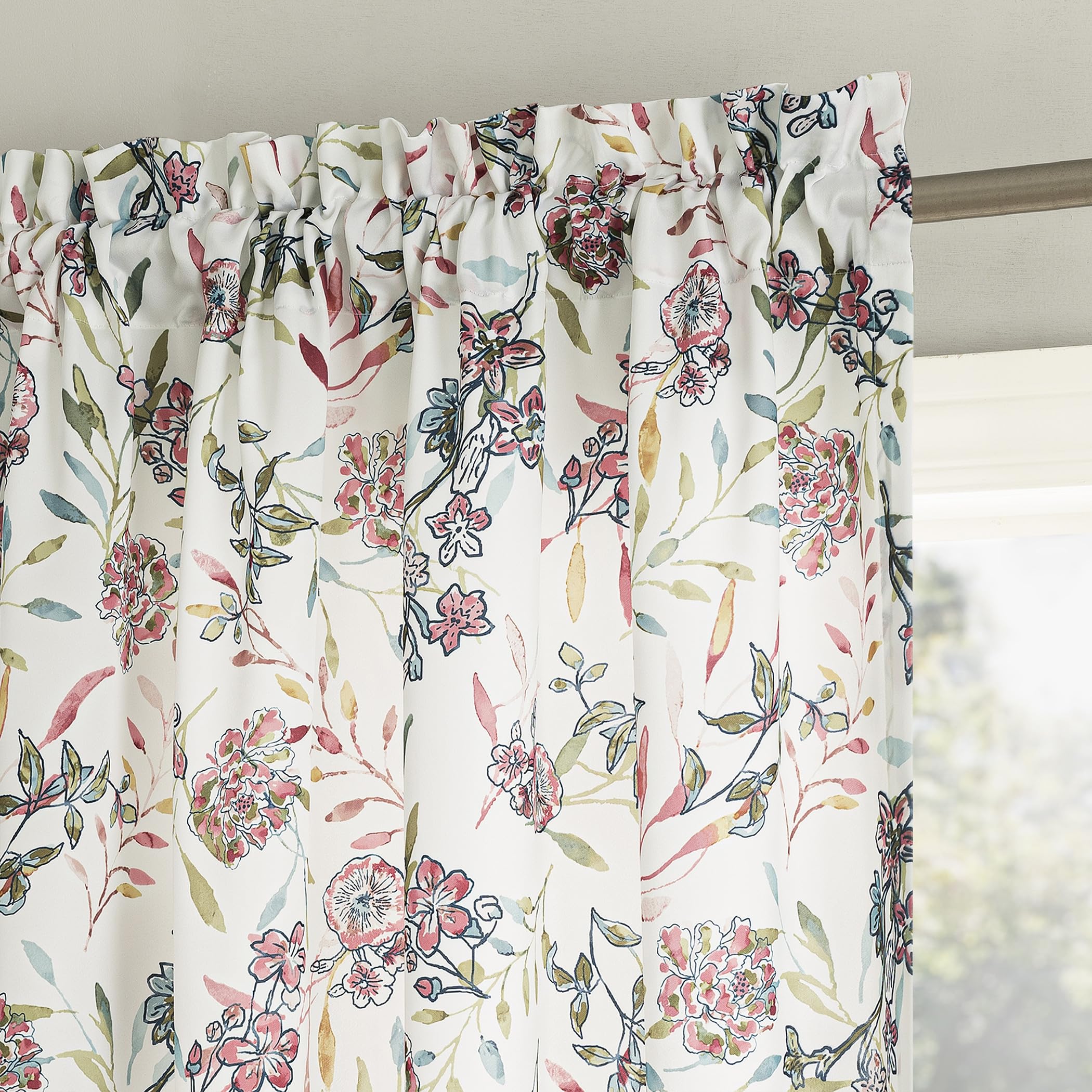 No. 918 Lily Garden Watercolor Floral Energy Saving Rod Pocket Curtain Panel, 54" x 84", Rose Pink, W 54" x L 84" (1 Panels)