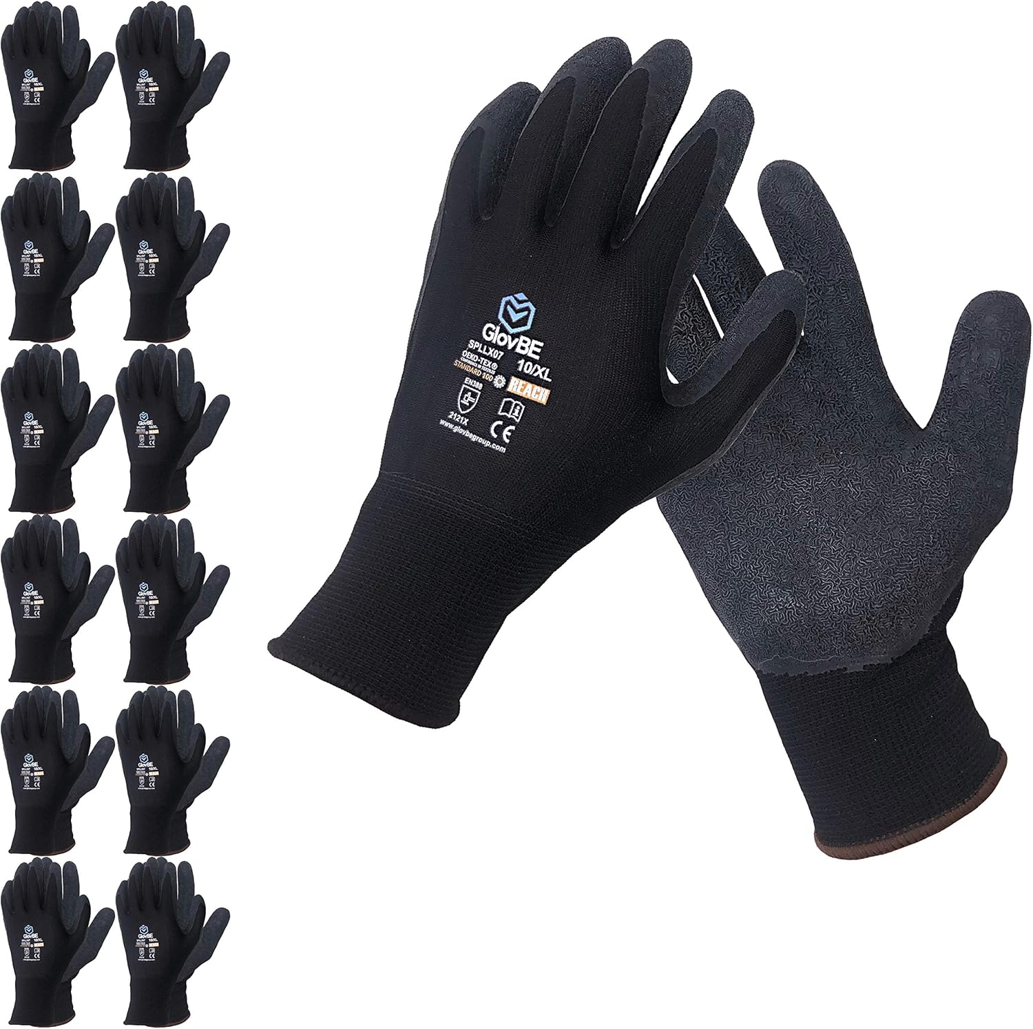 12 Pairs Grip All-Purpose Work Gloves with Latex Coated Palm, Black