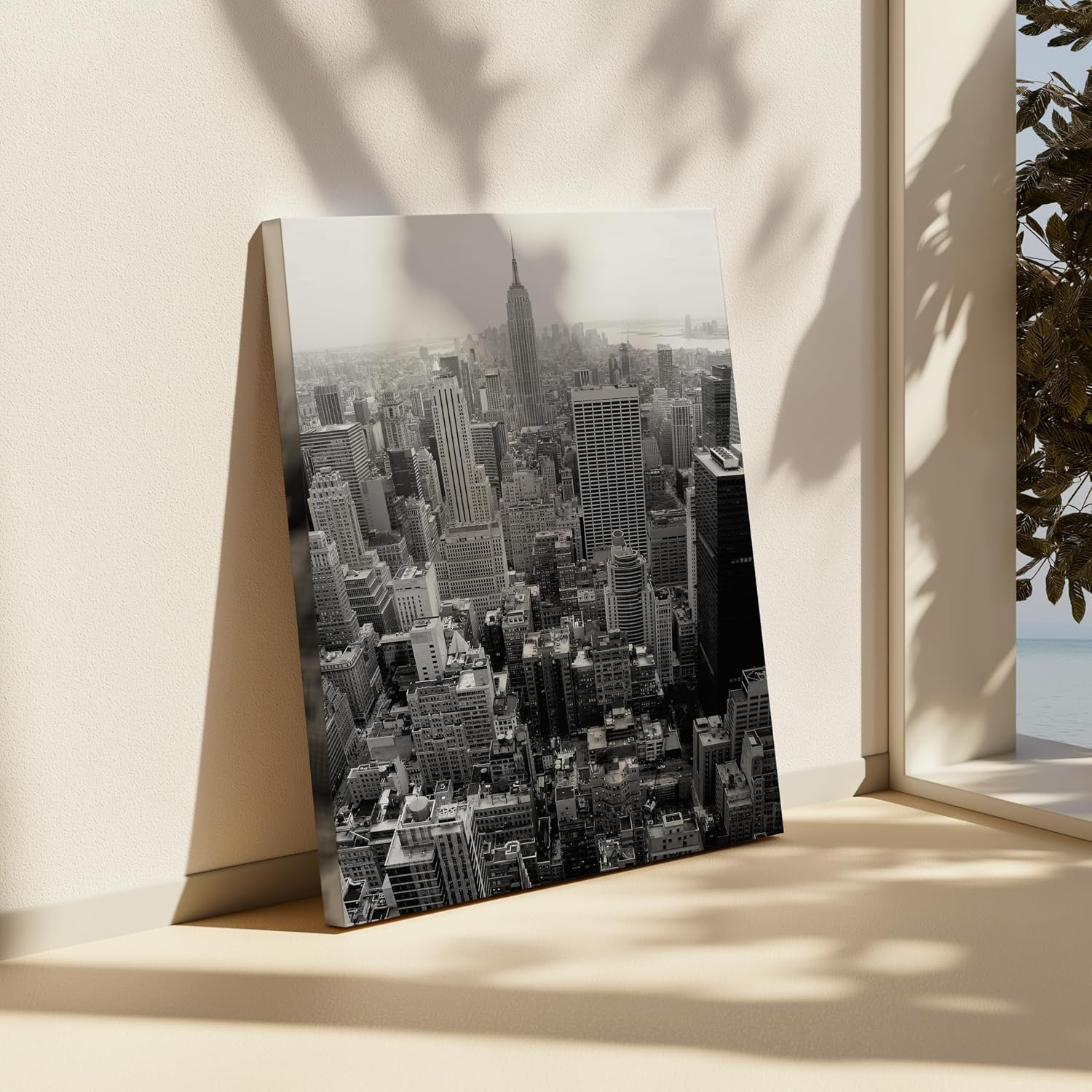 Poster Master New York City Canvas - Manhattan Print - New York Skyline Art - Black & White Photography - NYC Wall Design - Living Room or Bedroom Wall Decor - 8x10 STRETCHED Canvas