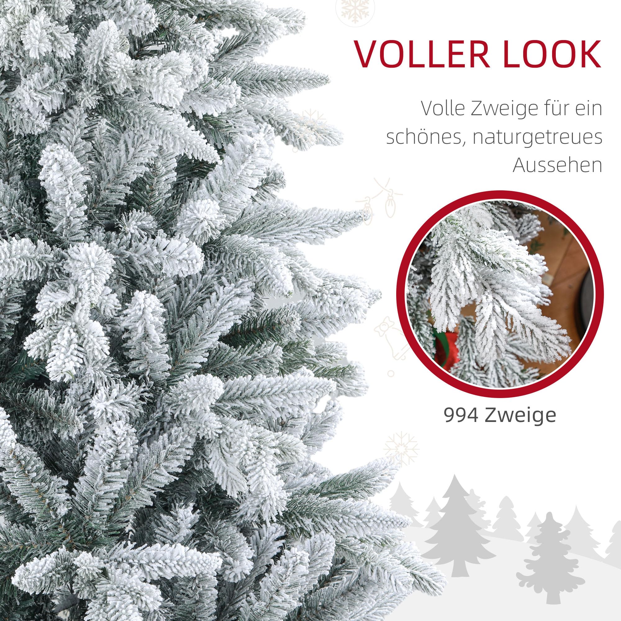HOMCOM Sapin de Noël Artificiel avec Neige - 1321 Pointes - Décoration de Noël avec Support en métal - pour l'intérieur - 180 cm