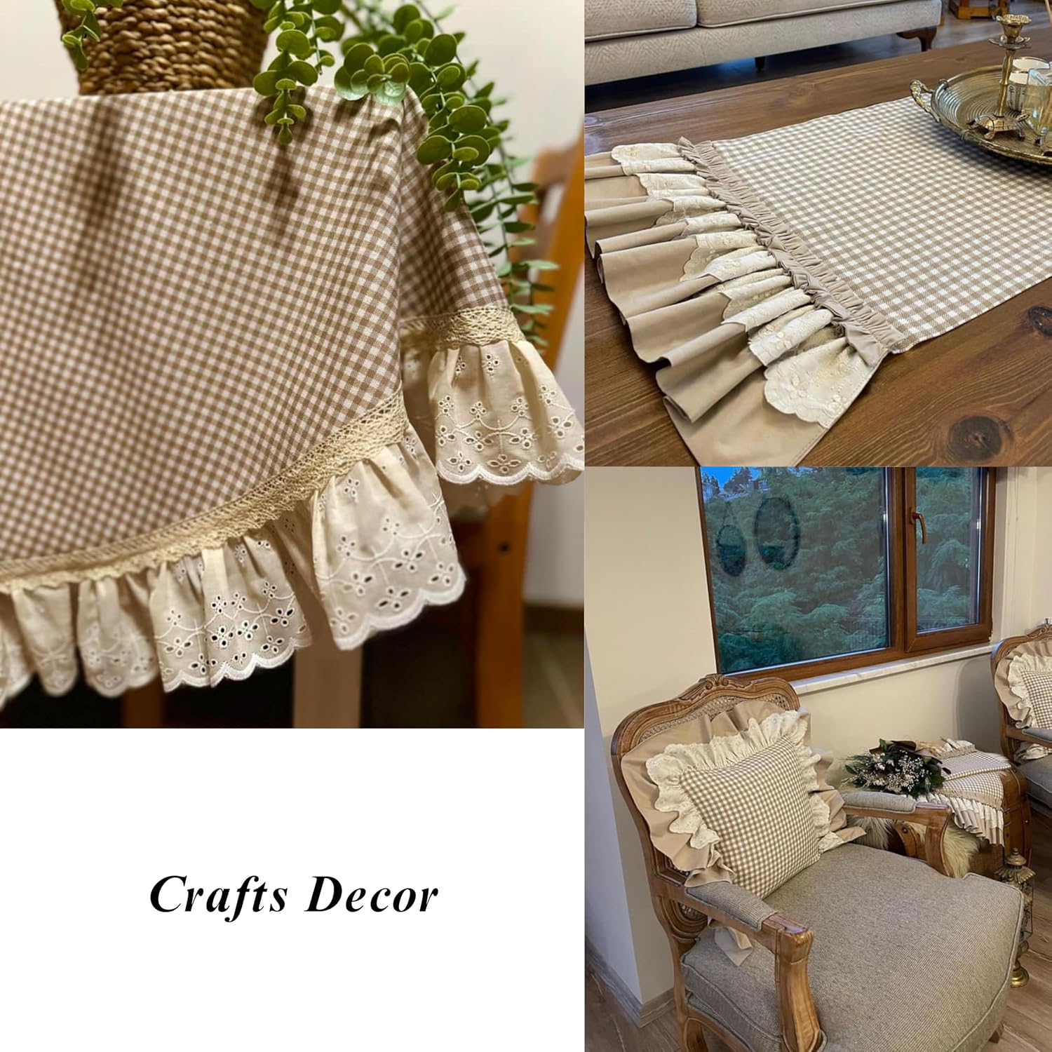 4 Yards Ruffle Trim Eyelet Embroidered Cotton Pleated Lace Trim 2.36" Wide (Beige)