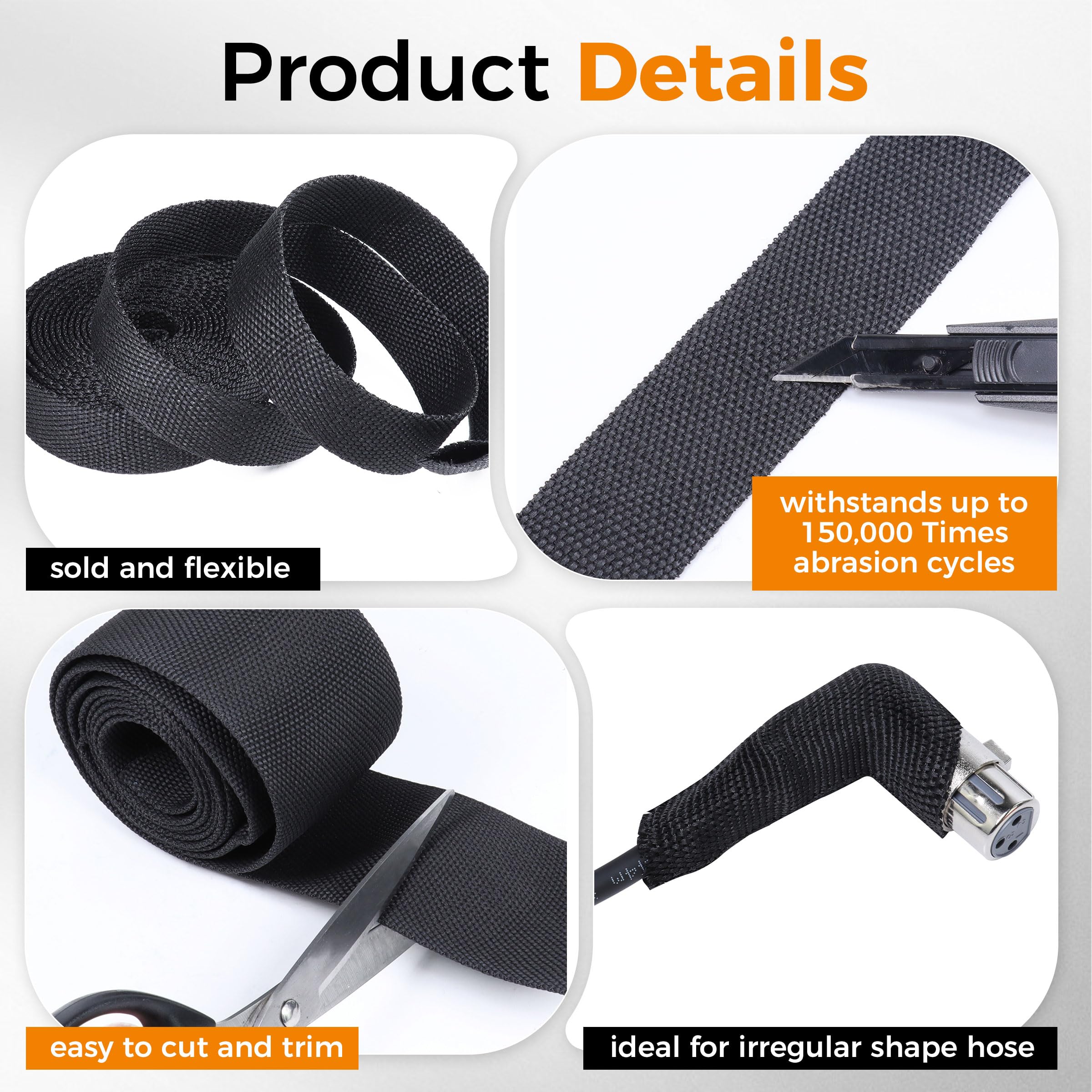 Protector de manguera termorretráctil plano negro de 2-1/4 pulgadas, resistente a la abrasión, funda protectora para cable para soplete de soldadura, manguera hidráulica (20 pies (240