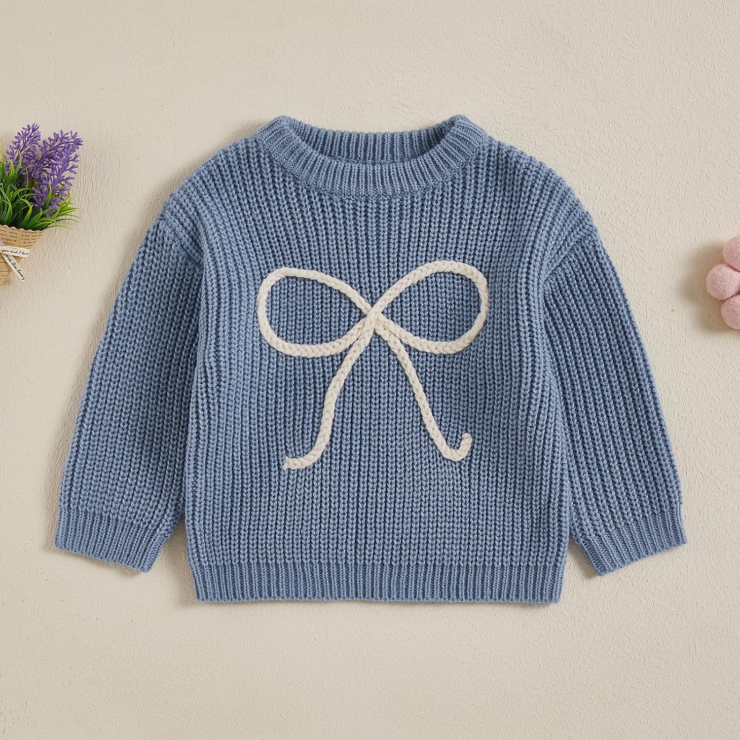 Toddler Baby Girl Knit Sweater Bow Embroidery Chunky Sweatshirt Tops Oversized Warm Christmas Fall Winter Clothes - Image 9