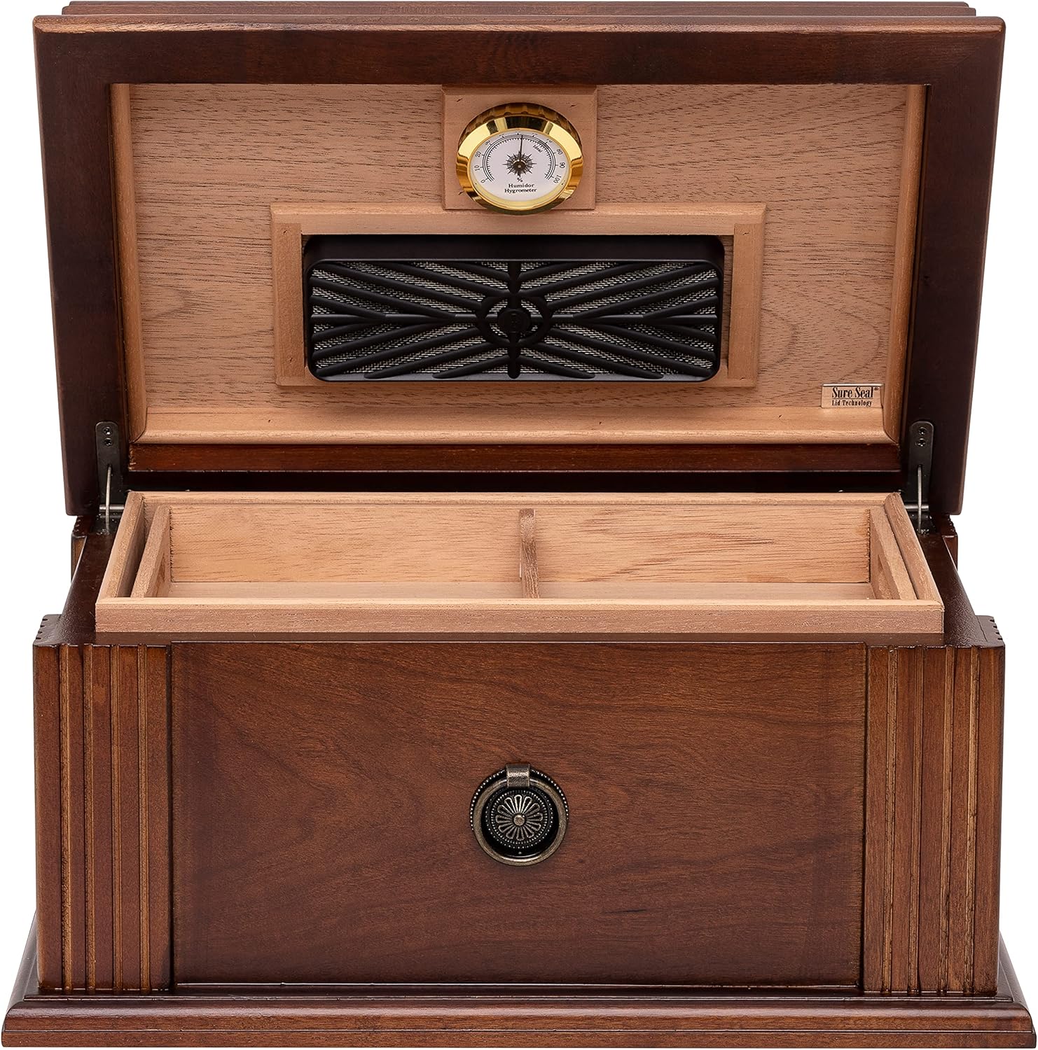 Quality Importers Amalfi, Holds 50-75 Cigars. Spanish Cedar Lined, SureSeal Technology Style Humidor, Maple Veneer with French Antique Distressed Walnut Finish