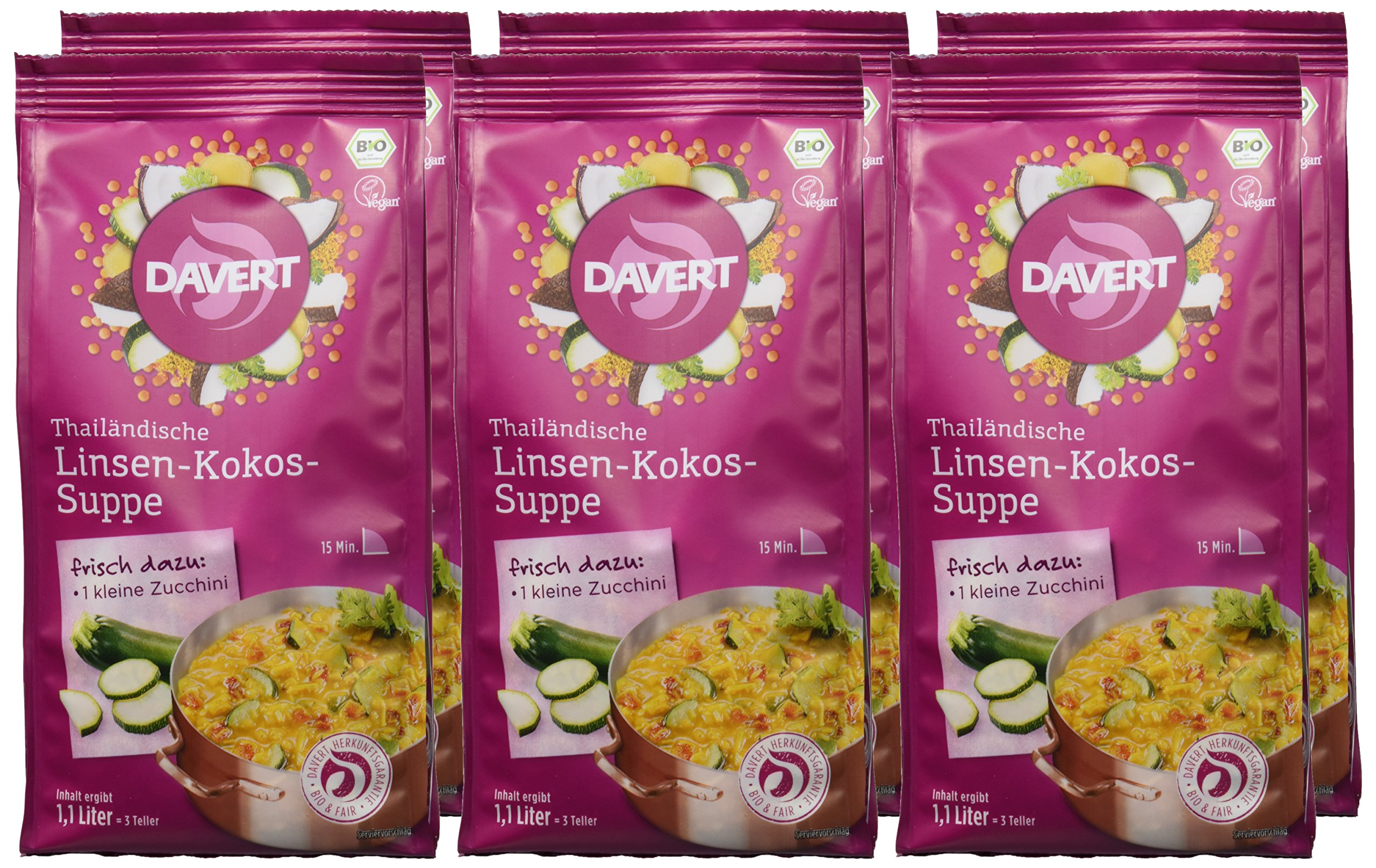 Davert Thailändische Linsen-Kokos-Suppe, 6er Pack (6 x 170 g) - Bio