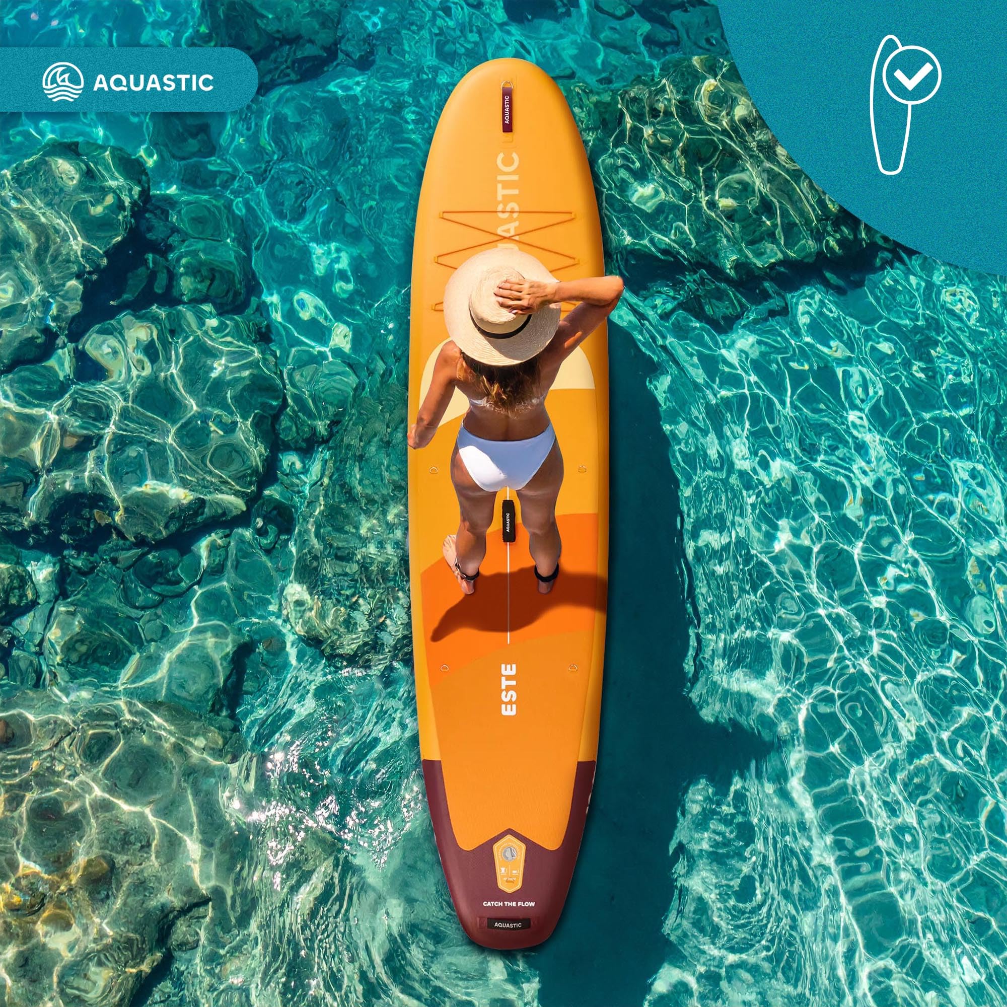 AQUASTIC Este zestaw SUP Board 12'0" – Drop Stitch Lite, 390 l, 170 kg, montaż na siedzeniu, lekka i stabilna, funkcja kajaka, EVA, 3 uchwyty, kompletny zestaw z wiosłem, pompą i plecakiem
