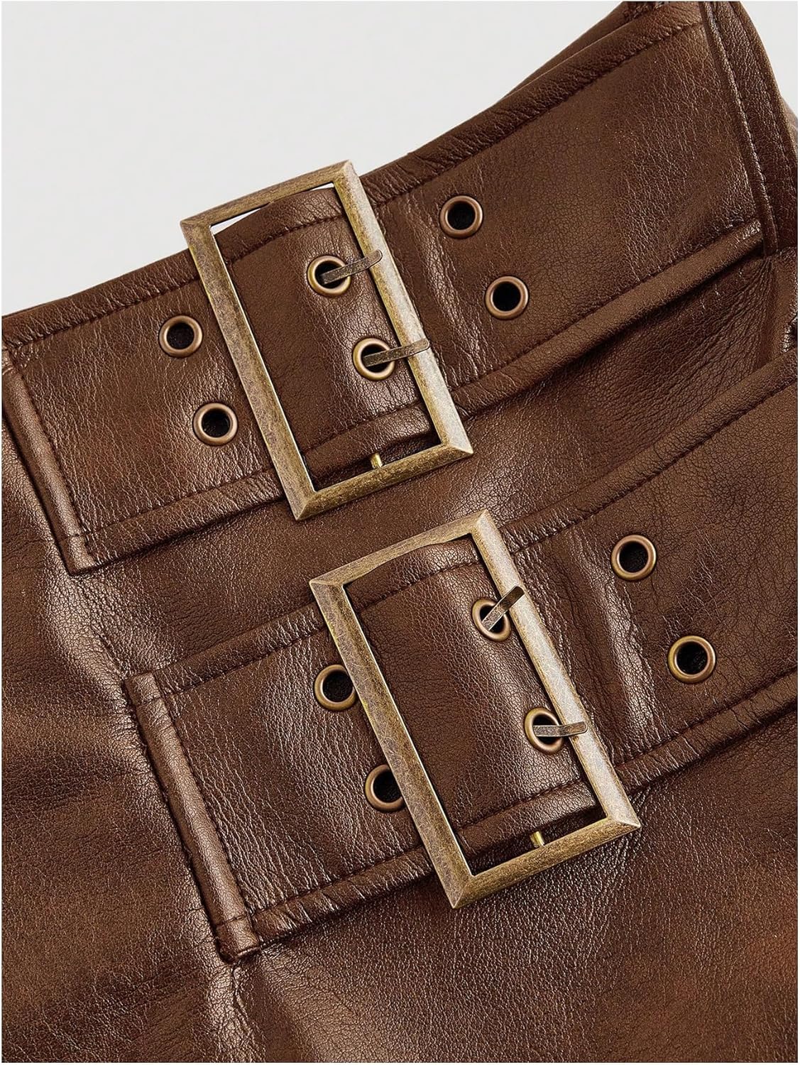 MakeMeChic Women's PU Leather Mini Skirt Buckle Bodycon Party Skirts Skort Clubwear - Image 5