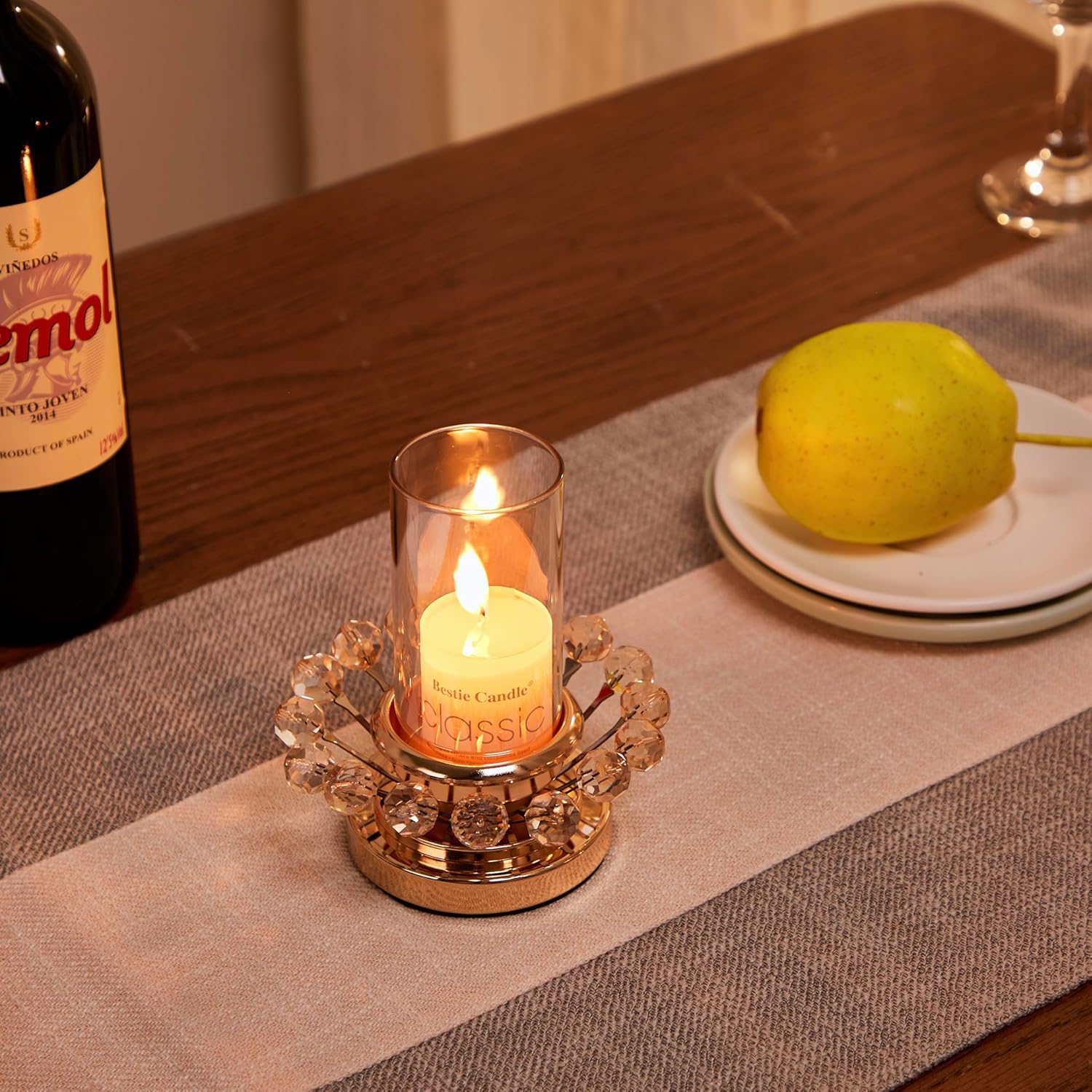 ハリケーンキャンドルホルダー ゴールドの柱 クリスタルのアクセント&amp;防風ガラス蓋 - 結婚式、ディナー、パーティーの装飾のた