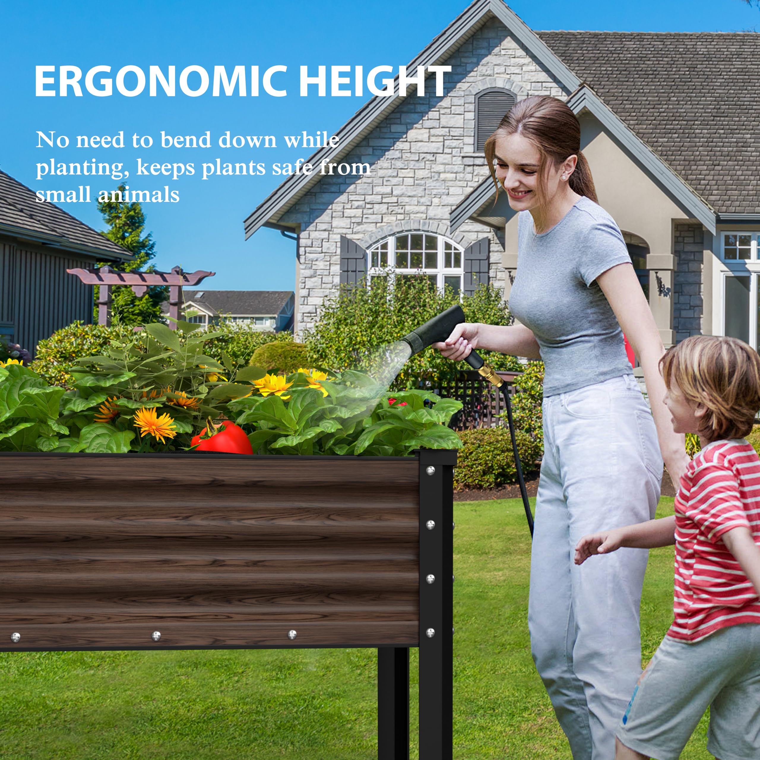 BlueWish 48" W x 24" D x 32" H Raised Garden Bed, Galvanized Garden Bed with Detachable Black Liner, Drainage Gaps, Raised Garden Beds Outdoor 507 lbs Capacity, Gardening, Vegetable, Flower, Rustic