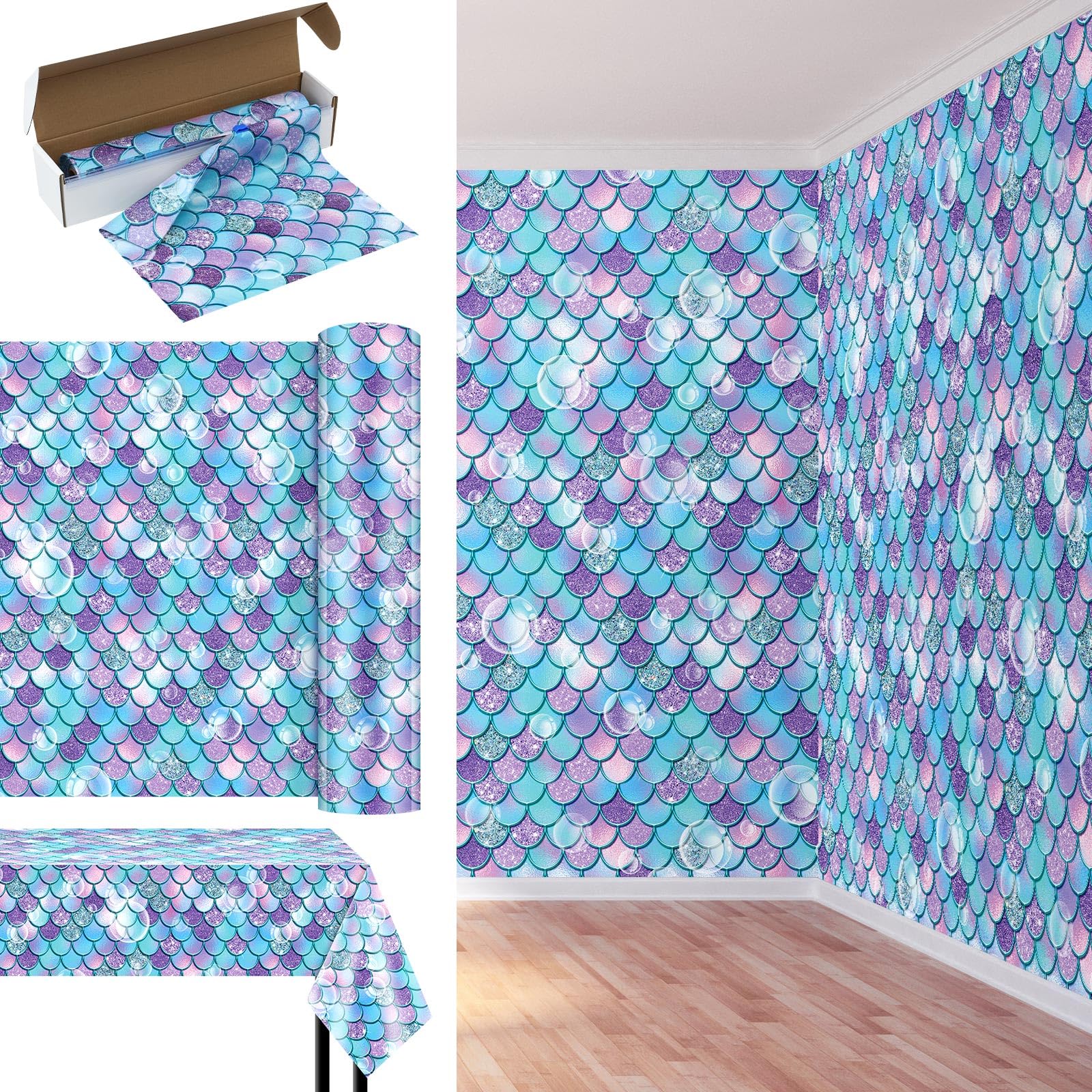 Mepase 1 Roll 1200 x 54 Inch Under The Ocean Tablecloth Mermaid Themed Backdrop Ocean Classroom Decor Mermaid Tablecloth Plastic Bulletin Board for Beach Princess Birthday Party Favors Decor
