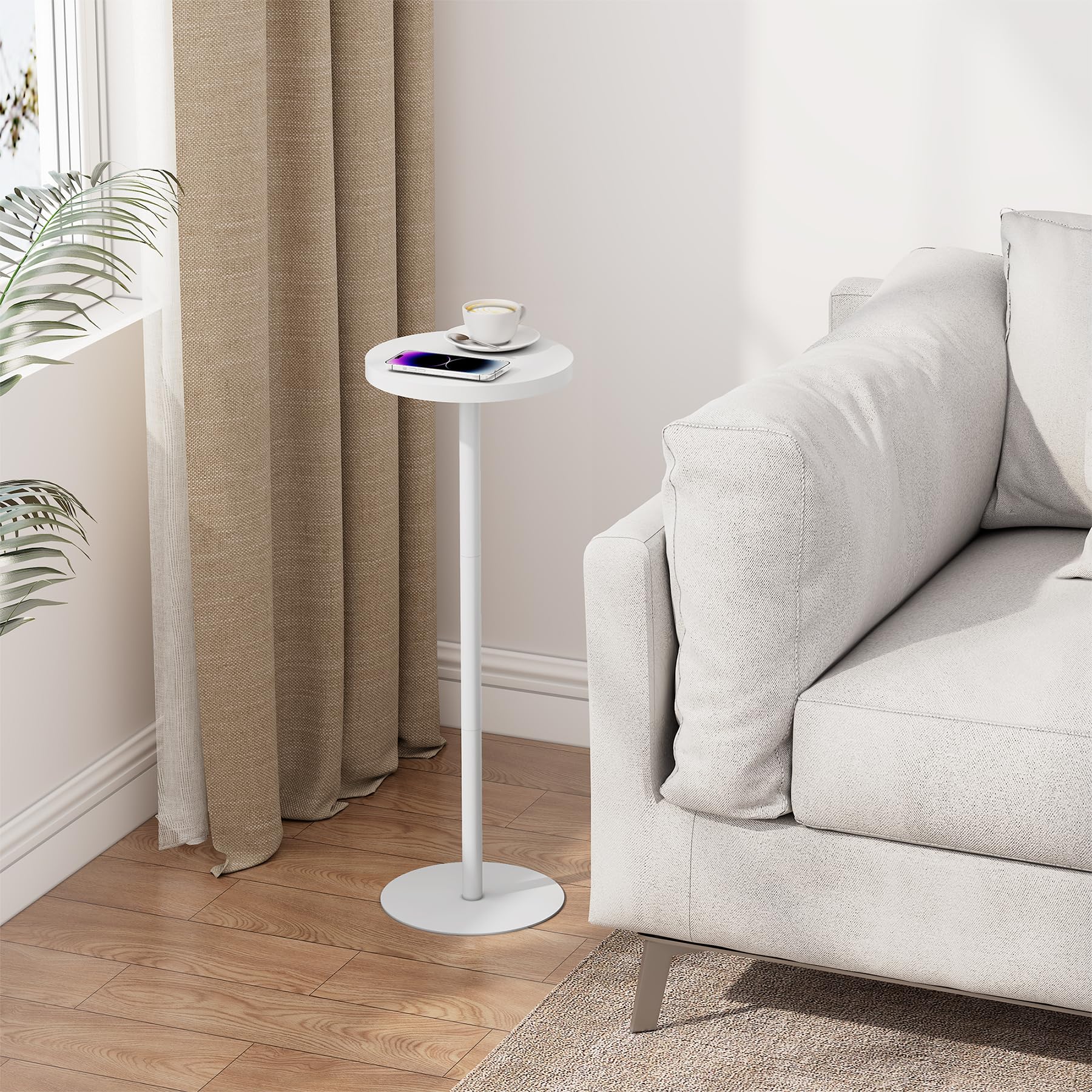 TUTOTAK Mesa Auxiliar Redonda Alta, Mesa De Bebida Pequeña, Mesa De Pedestal Para Sala De Estar, Color Blanco TB01BW065EU