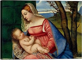 LuxHomeDecor Quadro Stampa su Tela con Telaio in Legno Tiziano Madonna e Bambino 120x90 CM