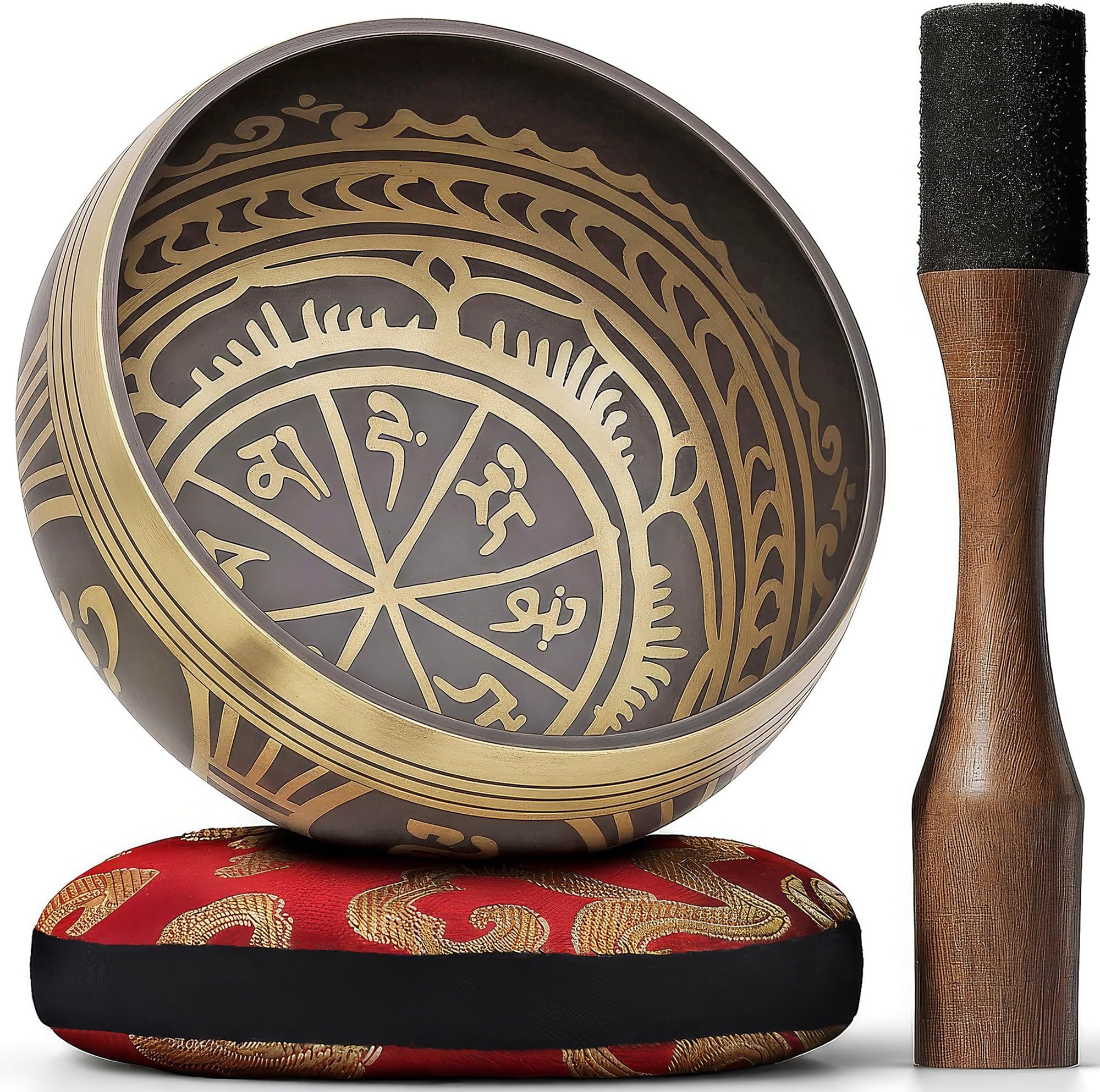 Handmade Tibetan Etched Singing Bowl Set โ Sound Bowl & Meditation Bowl with Cushion, Mallet & Guide โ Spiritual Healing Products โ Meditation Sound Bath Kit โ Portable Sound Therapy Tool