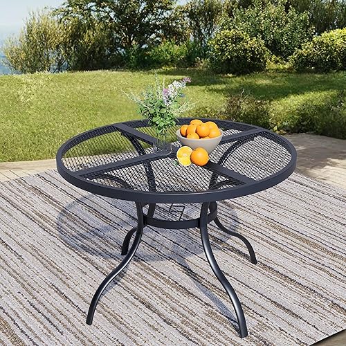 Miniatura 9 de Mesa de Patio Exterior de 27.5'' con Estante de Almacenamiento, Mesa de Jardín Redonda de Metal de Servicio Pesado con Capacidad de 400lbs, Listón