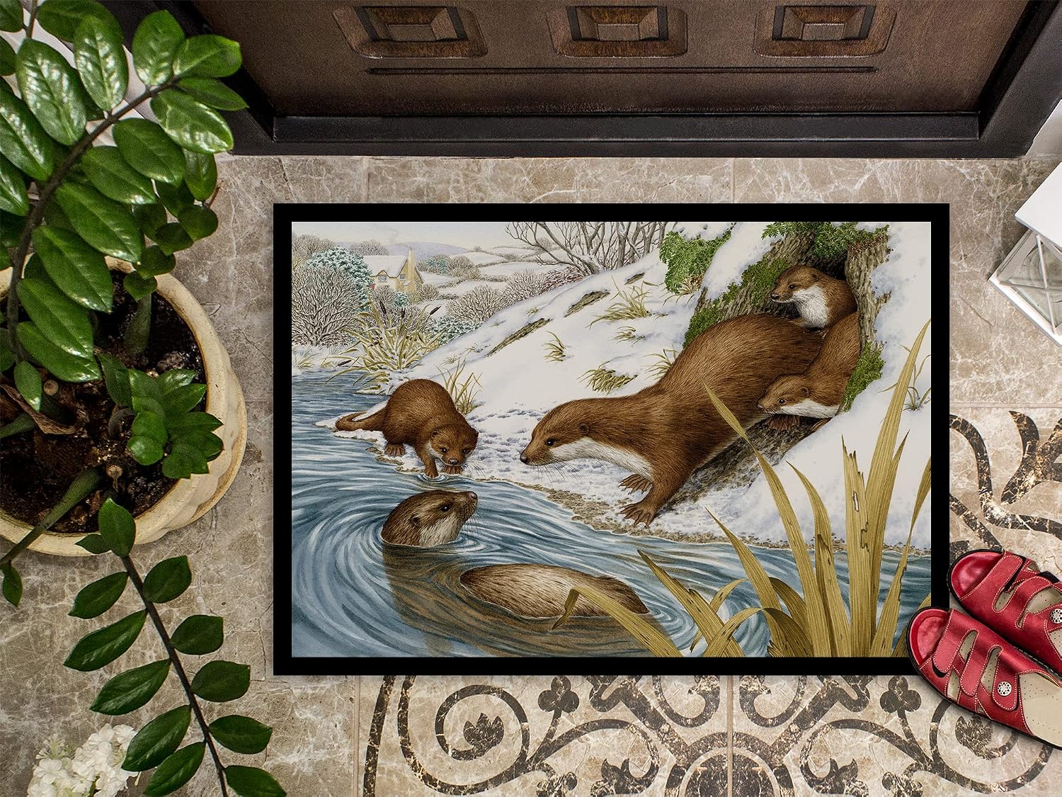 Caroline's Treasures ASA2186JMAT Playtime Otters Doormat 24x36 Front Door Mat Indoor Outdoor Rugs for Entryway, Non Slip Washable Low Pile, 24H X 36W