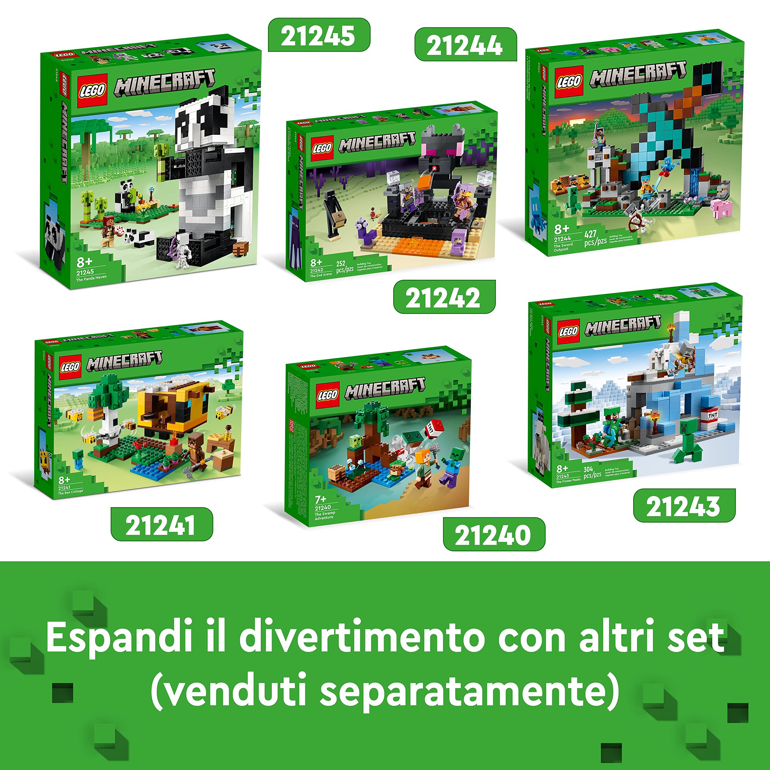 LEGO Minecraft Il Rifugio del Panda, Modellino da Costruire di Casa Giocattolo con Personaggi e Animali, Giochi per Bambini, Ragazzi e Ragazze, Idea Regalo 21245