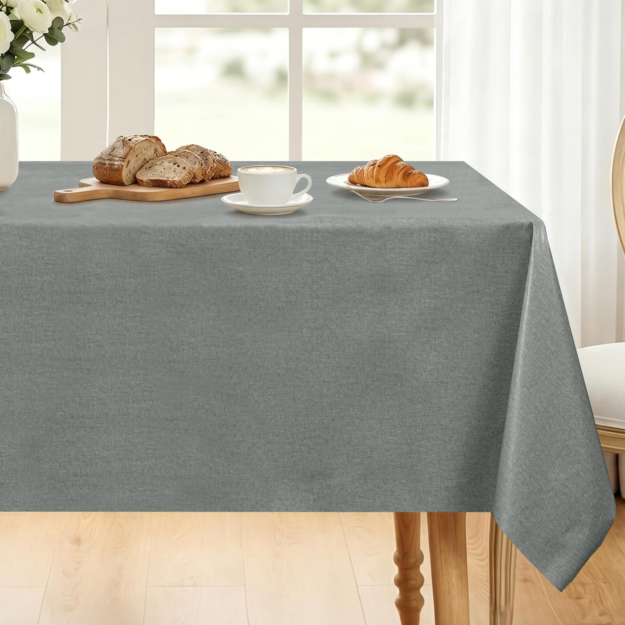 DWCN Nappe Rectangulaire Exterieur Impermeable en PVC 140 x 300 cm Gris | Facile d'entretien，Bord Coupé, pour Salle à Manger, Exterieur Jardin, Pique Nique, Noel, Fête, Mariage, Anniversaire