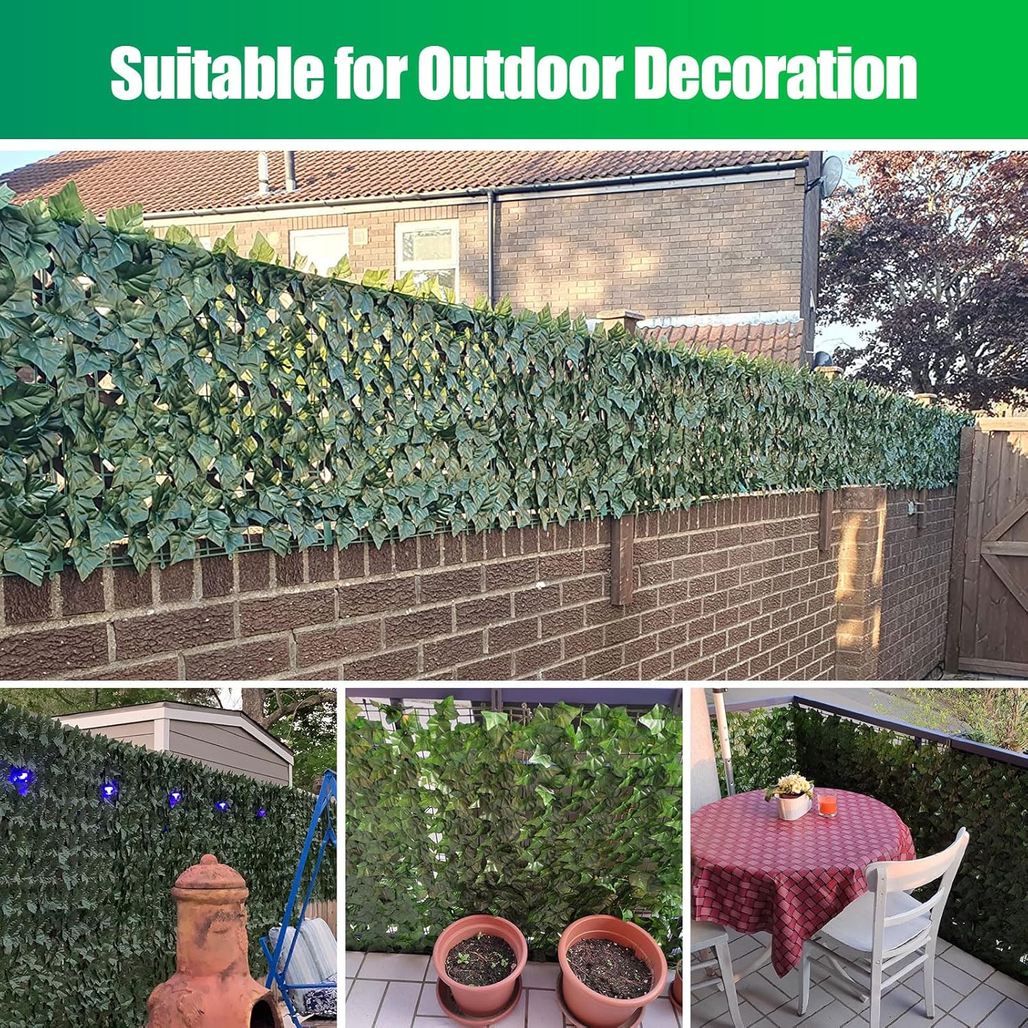 Artificial Ivy Privacy Fence Wall Screen, 240"x40" Artificial Hedges Fence, Anti-Ultraviolet Artificial Faux Ivy Hedge for Outdoor, Garden Décor