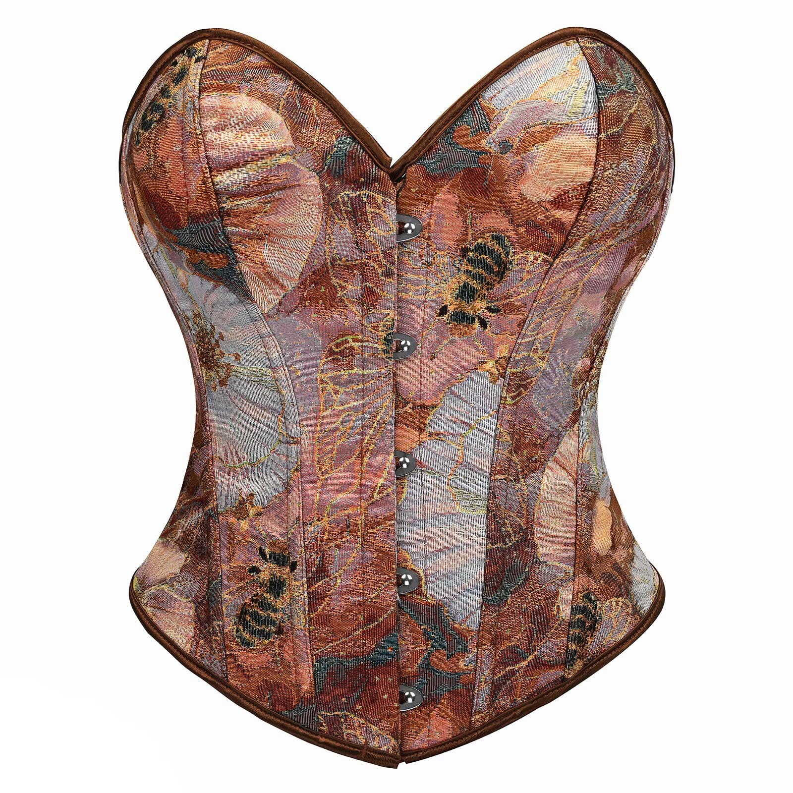YONABTF Sexy Corset Tops for Women Renaissance Floral Bustier Overbust Boned Strapless Lingerie Open Back Lace Up Shapewear