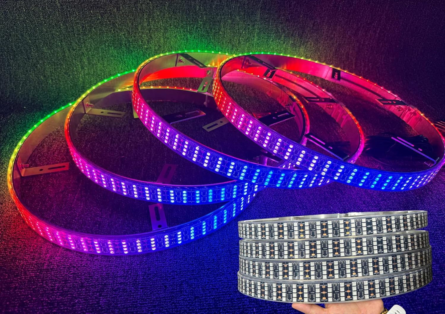Brightest 4Rolls 15.5" Quad Row Chasing LED Wheel Ring Lights for Car Truck Off-Road Vehicles with Music Mode RGB Dream Color Chasing Flow Series Addressable LEDs APP & Remote Control