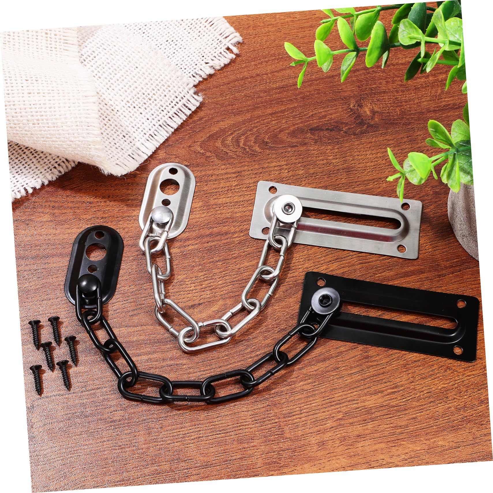 NUOBESTY 4pezzi Catena Per Porta in Acciaio Inox Lucchetto Catena Per Porte Interne Ed Esterne Sicurezza Per Casa Ufficio e Appartamenti Fissaggi Inclusi