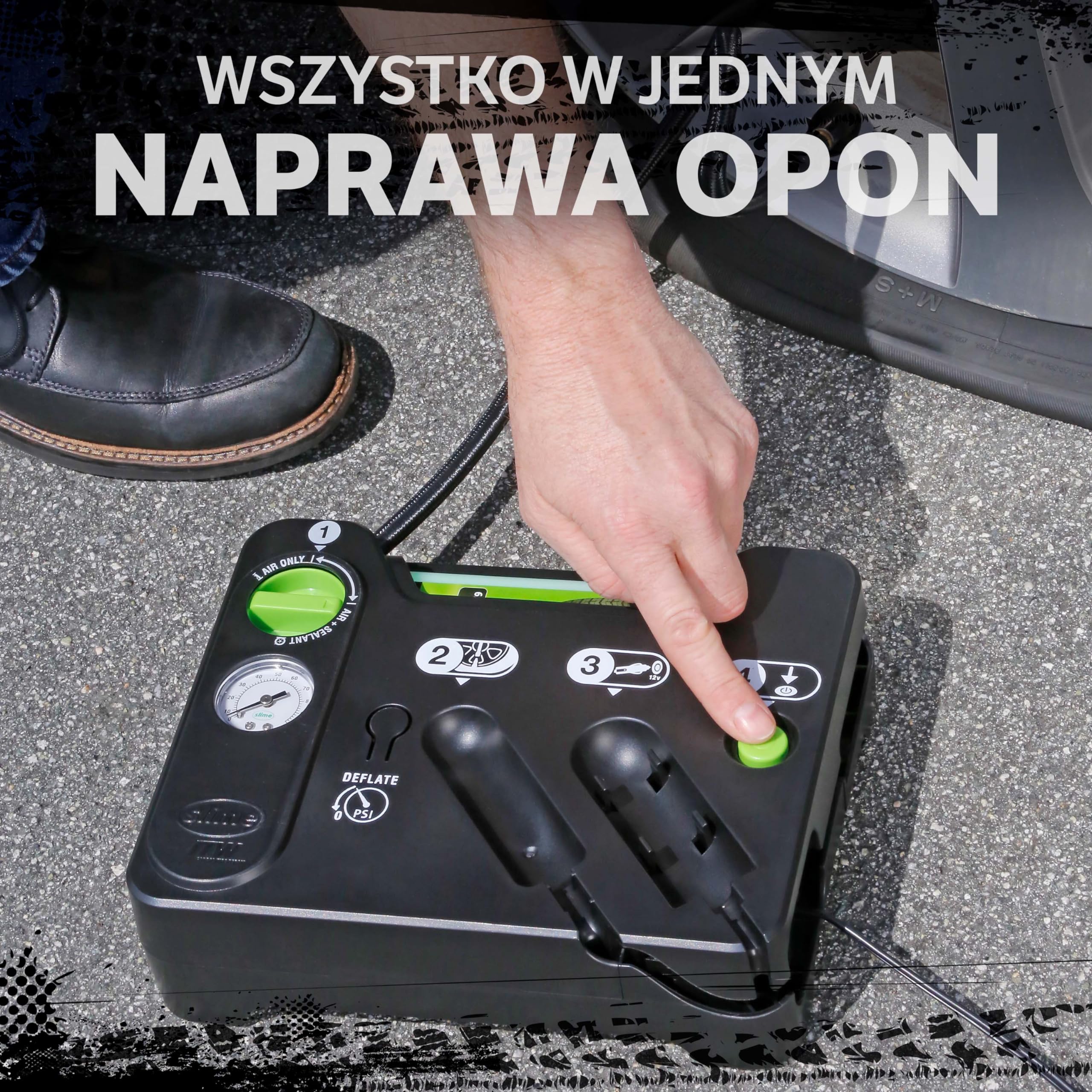Slime 50129 Zestaw awaryjny do naprawy przebitych opon, zawiera uszczelniacz i pompkę do pompowania opon, odpowiedni do samochodów osobowych i innych pojazdów drogowych, naprawa w 10 minut