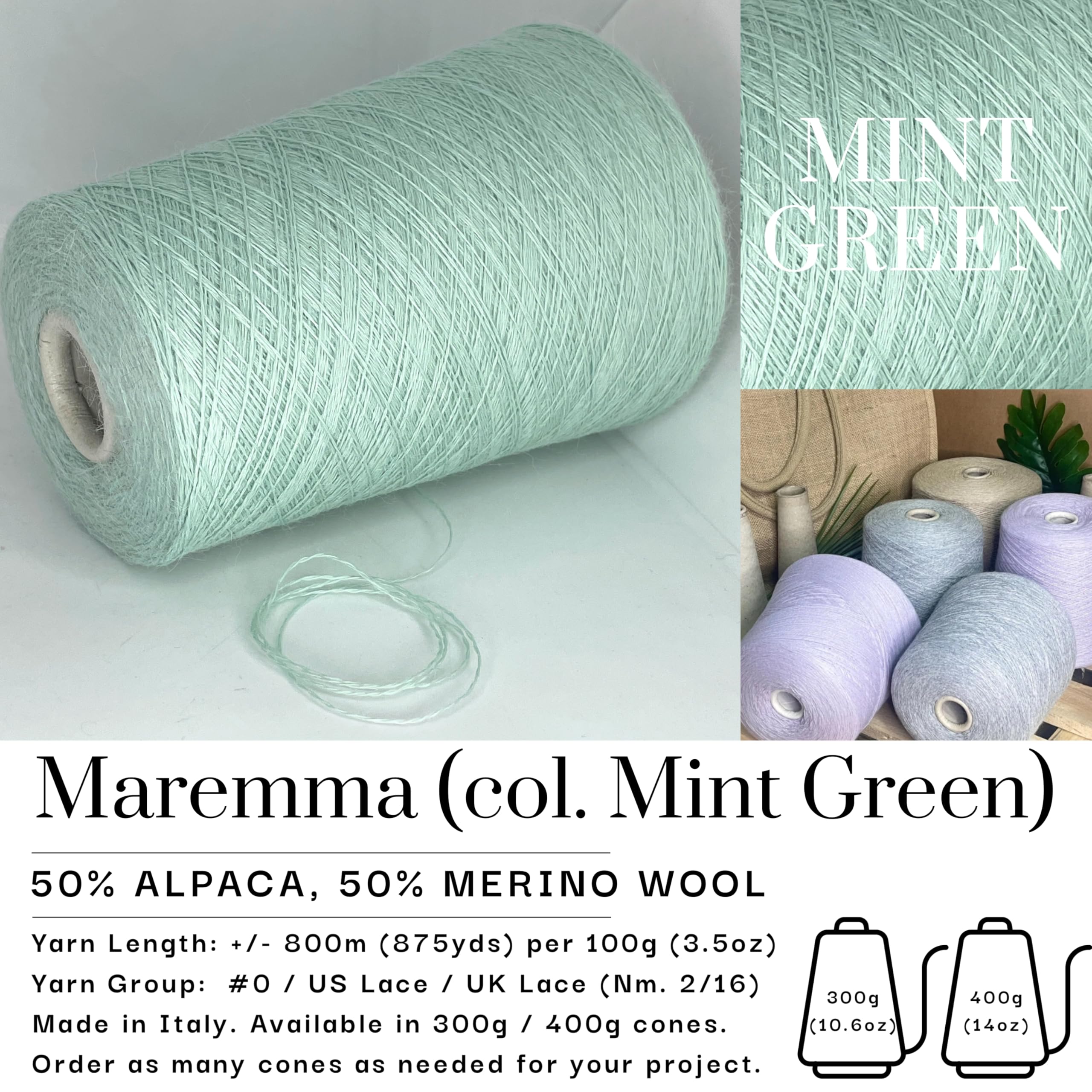 Alpaka Merinowolle Konengarn – Lace Gewicht – Weiches Mischgarn zum Stricken & Häkeln (Minzgrün, 400g / 3200m)