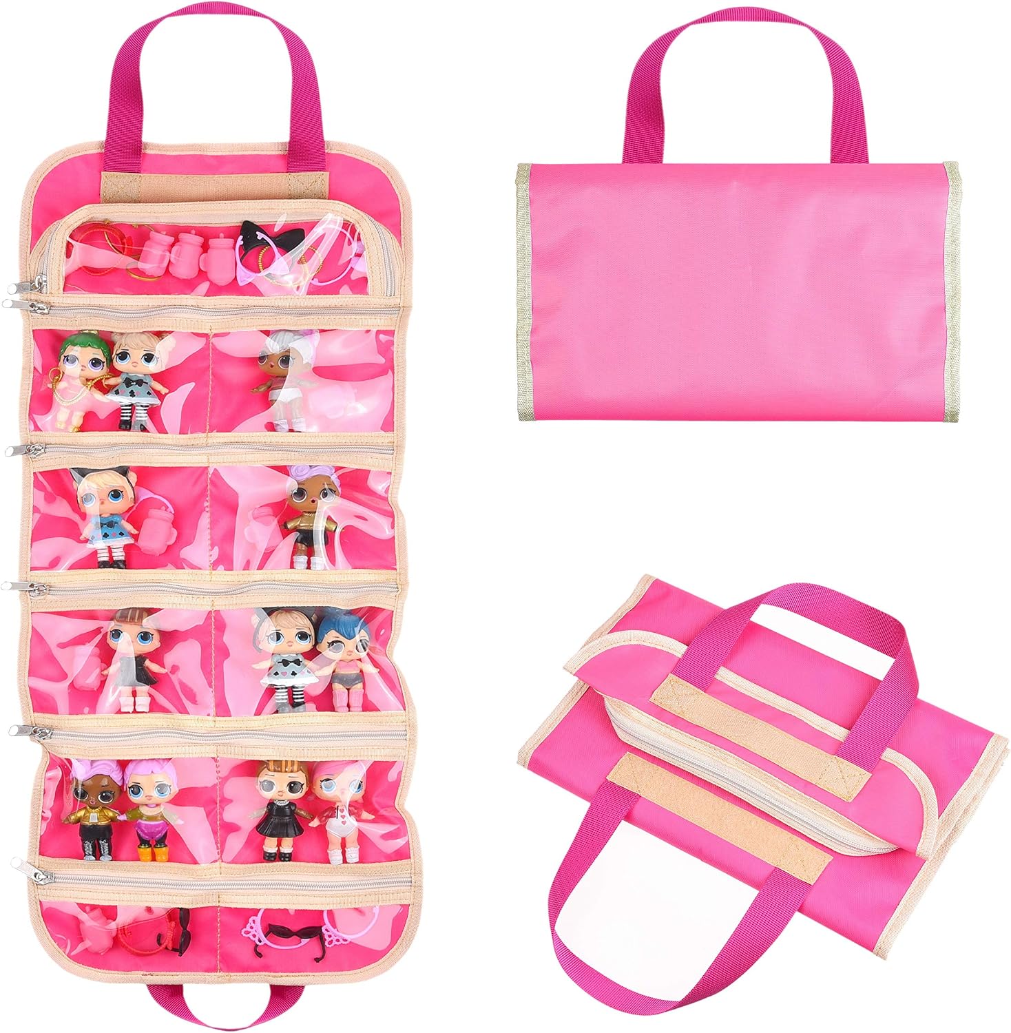 Eco-Fused Fold Out Toy Organizer Storage Bag - Big Pockets - Great to Store and Display Accessories, Small Toy Figures, Cars and Collectibles