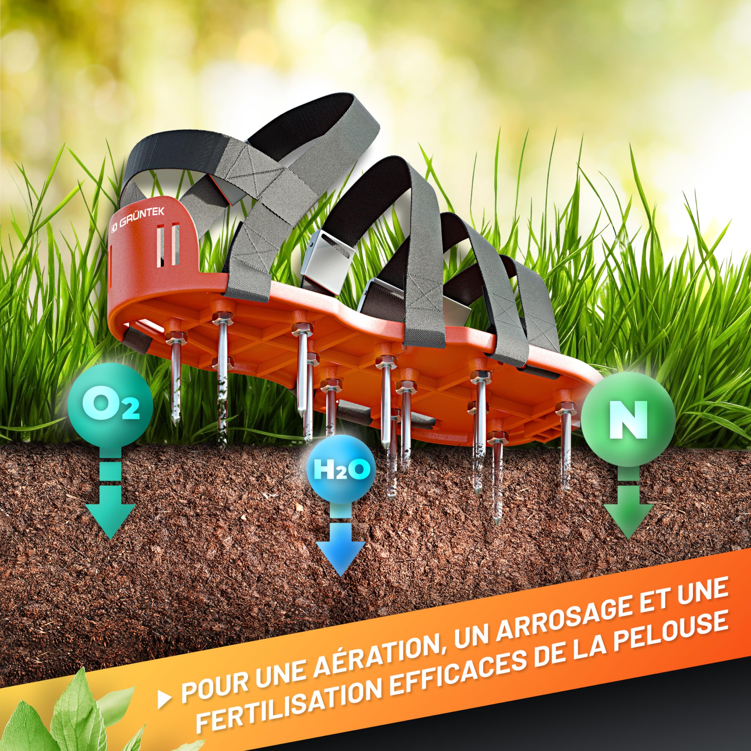 GRÜNTEK Aérateur Gazon Pelouse Sandales Chaussures à Clous Aération Réagreage Sol Epoxy. Clous en Acier, Boucles en Métal, Taille Unique.