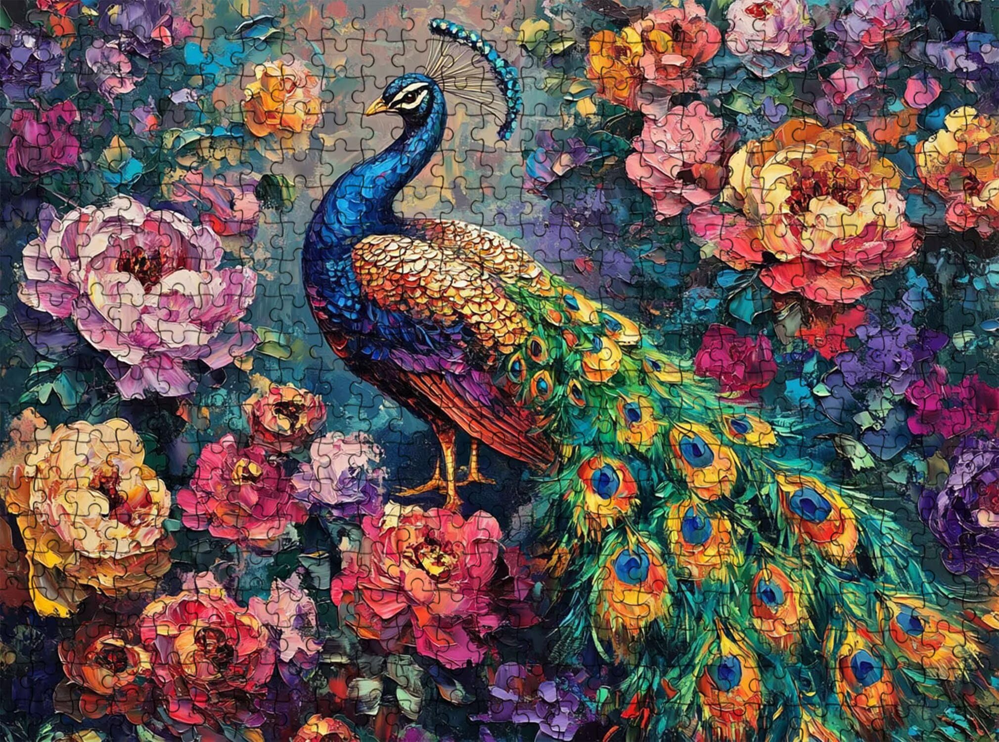flor Pavo real-2 Puzzle de 1500 Piezas, Juego de Mesa Familiar de Madera - Rompecabezas Adultos para Toda La Familia,Rompecabezas Educativo DIY y Antiestrés - Con mapa de referencia, 87 x 57 cm f0-390