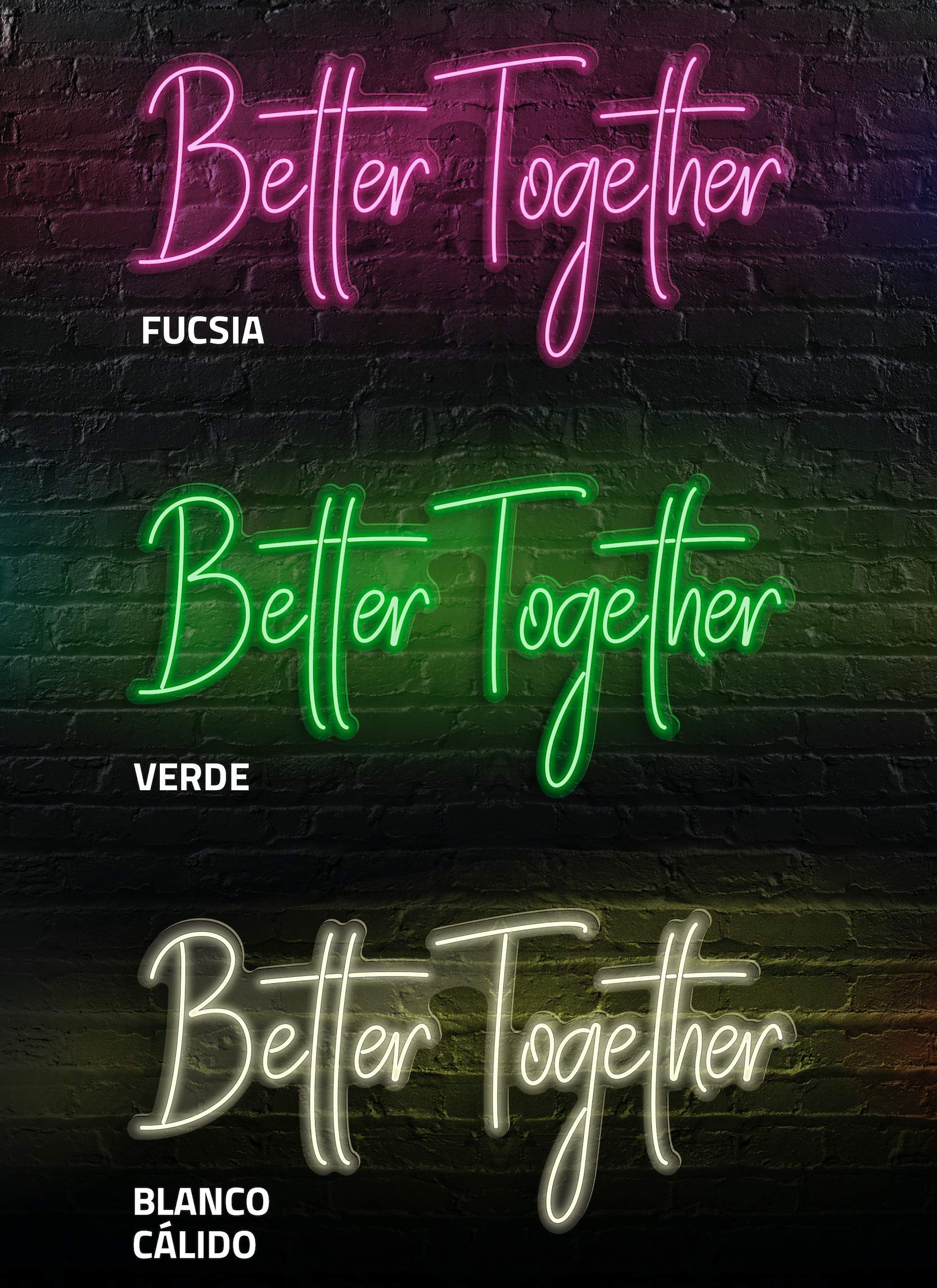 Neon Better Together | Diferentes tamaños y colores | Base metacrilato 5 mm | Neon flex | (BLANCO CÁLIDO, S (100 x 48) cm)