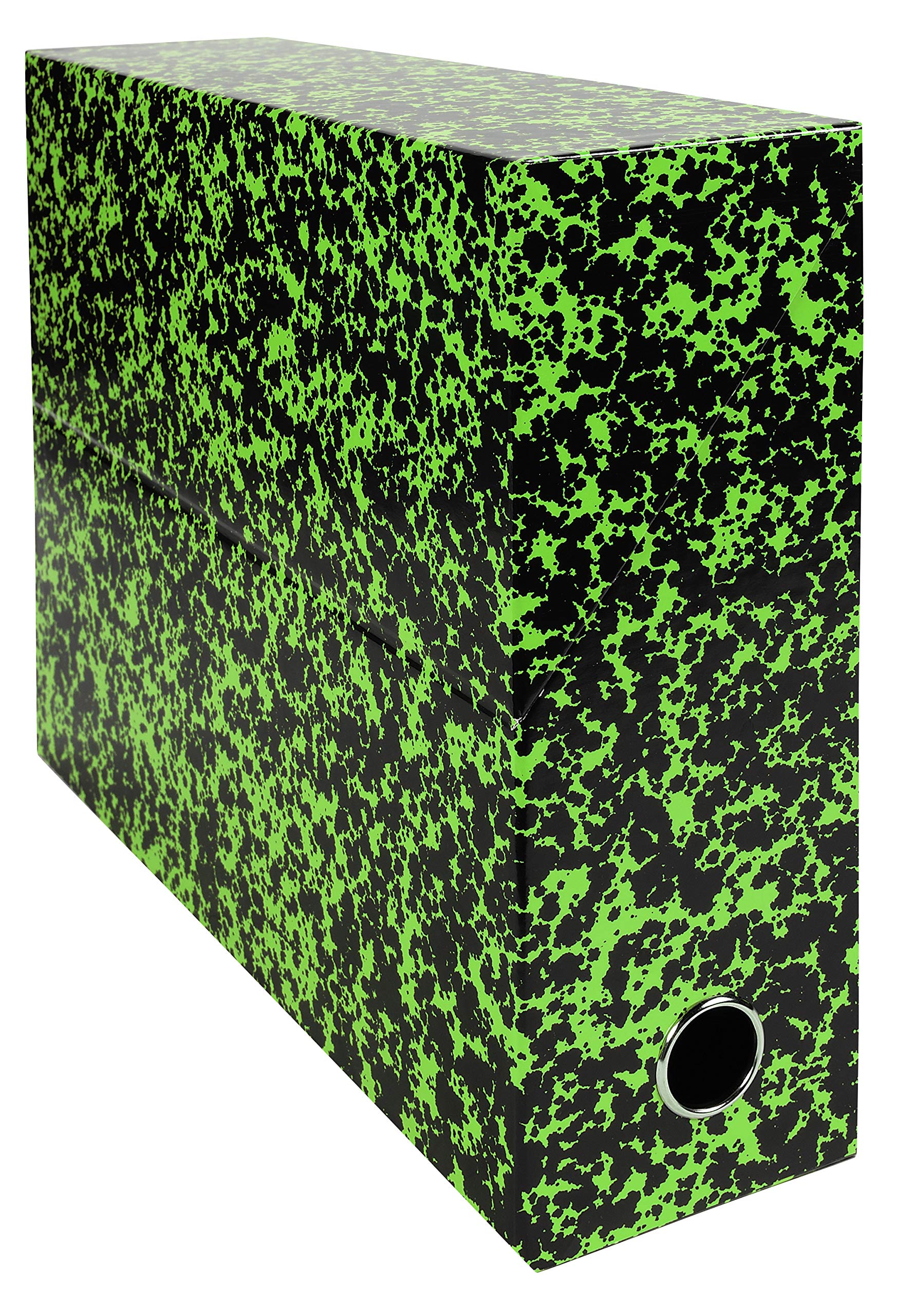 Exacompta - Ref 89723E - Annonay File Transfer Box - 250 x 330mm in Size, Suitable for Storing A4 Documents, Metal Reinforced 90mm Spine, Marbled Effect - Green