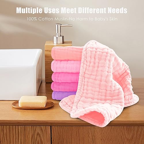 Miniatura 4 de MOON PARK Paños para bebé, paquete de 12, 12 x 12 pulgadas, paños pequeños para eructos y toallitas para bebé, 100% muselina de algodón ultra suaves
