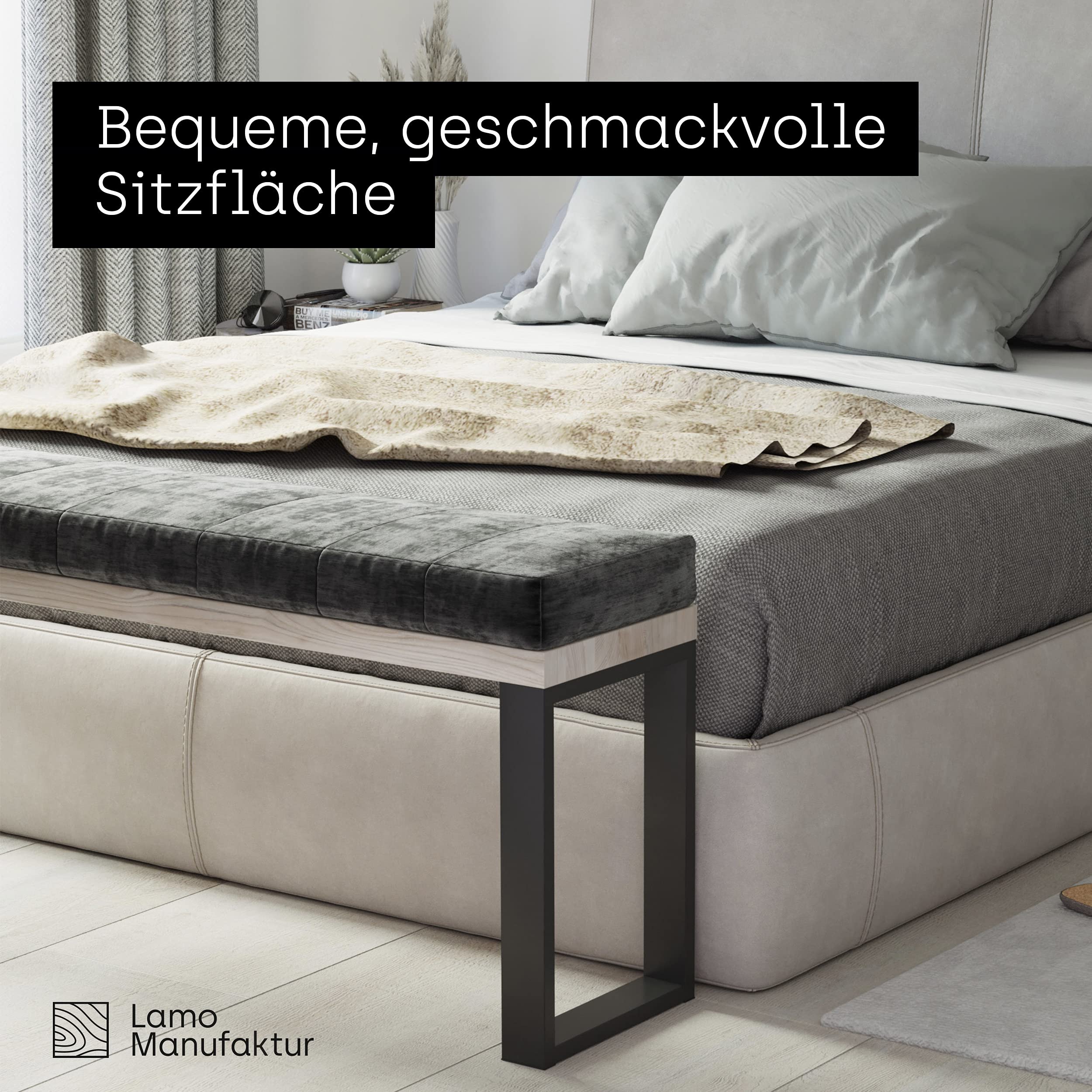 LAMO Manufaktur Sitzbank Esszimmer Holzbank 30x80x47 cm, Möbelfüße Simple Schwarz/Rustikal, LSB-01-A-003-80-9005S