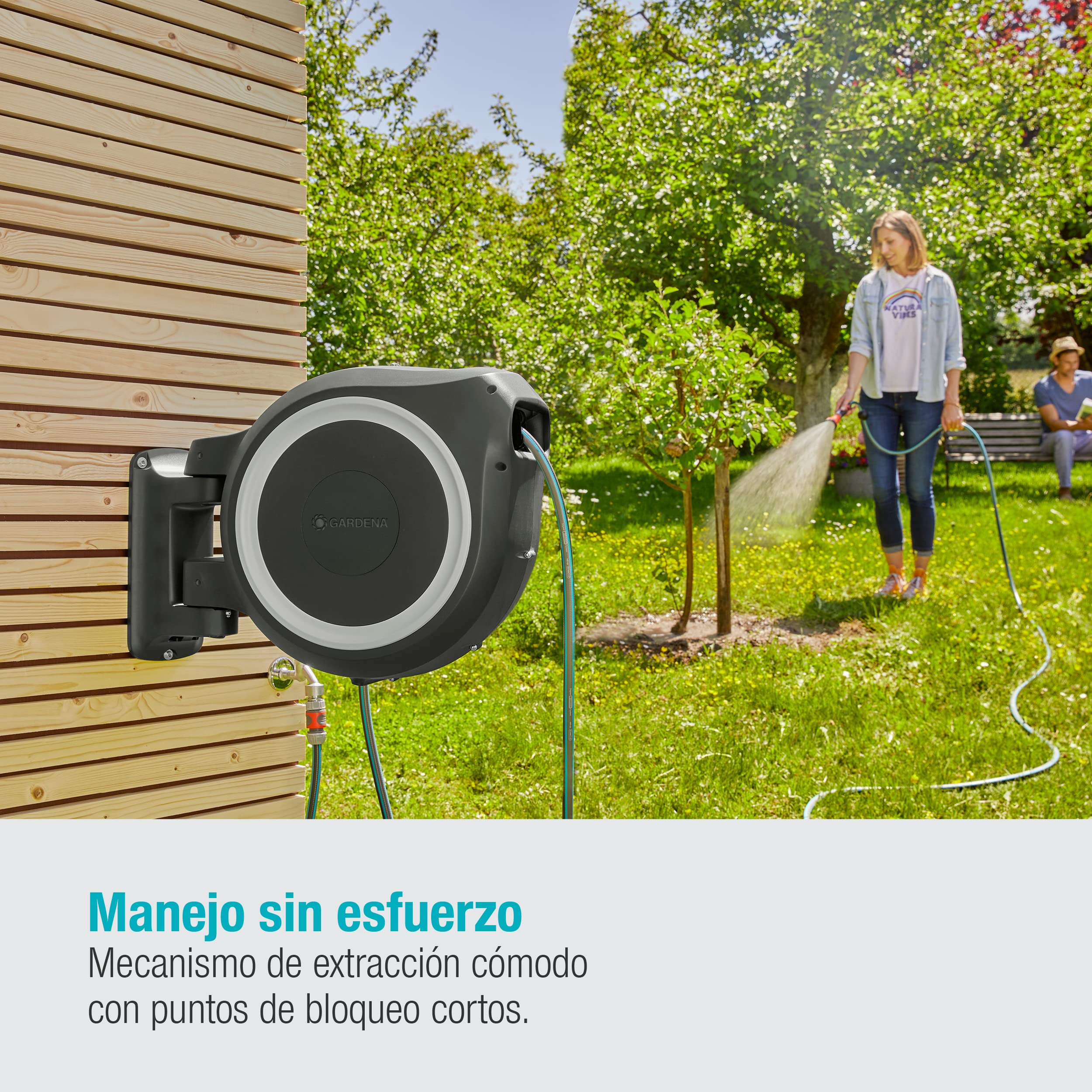 Gardena Rollup L-Caja de Manguera de Pared (30 m), Color, Turquesa, Negro, Gris, Naranja, Blanco, 18627-20