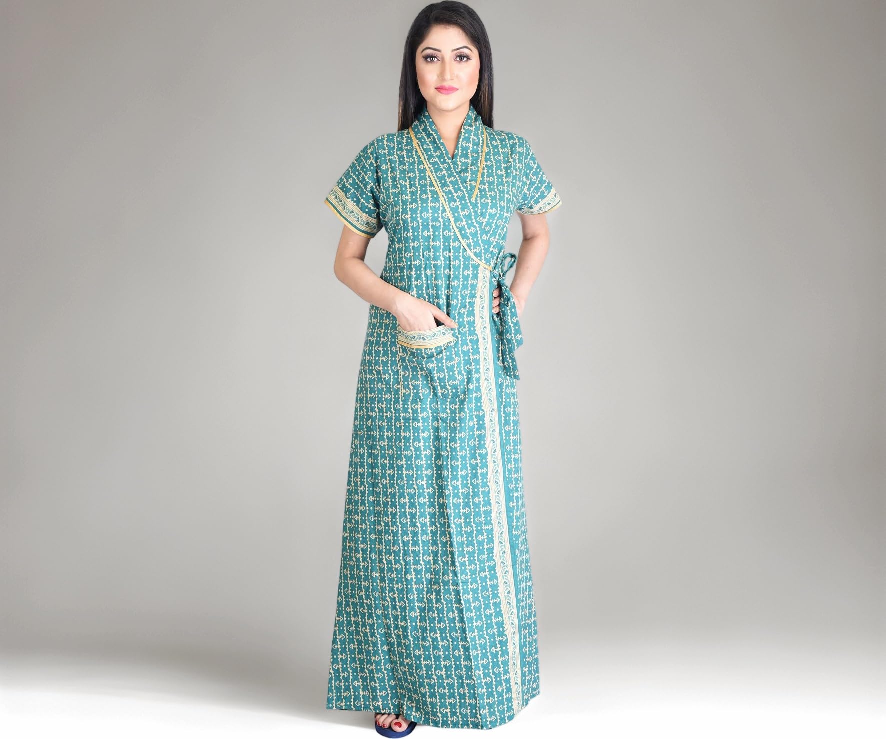 Cotton Robes,Housecoat, Nighty, Sleepwear, Night Gown for Women Ladies House Coat, Front Open Adjustable 18-Parent