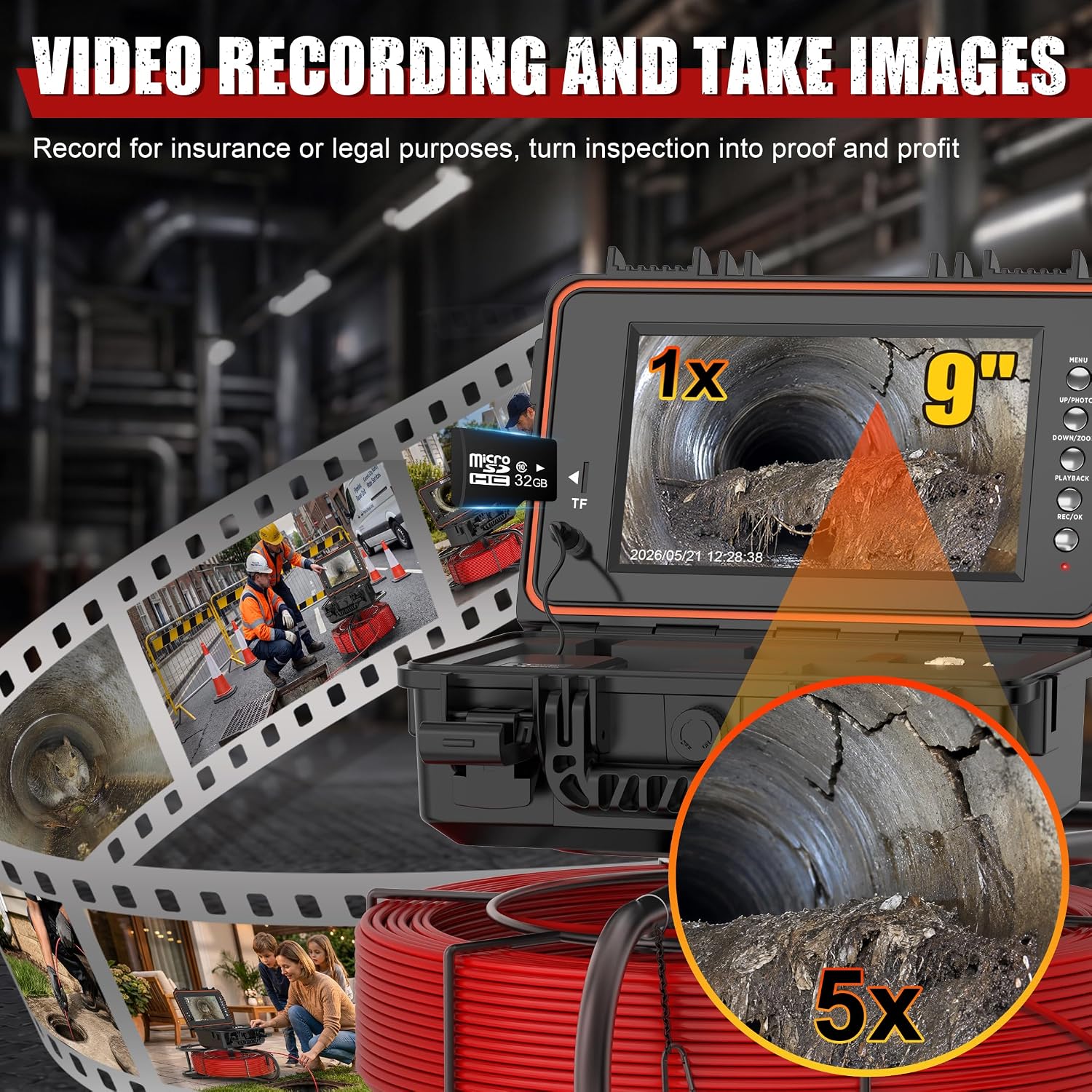 Sewer Camera, 65Ft Drain Pipe Inspection Cam for Homeowner Plumbing
