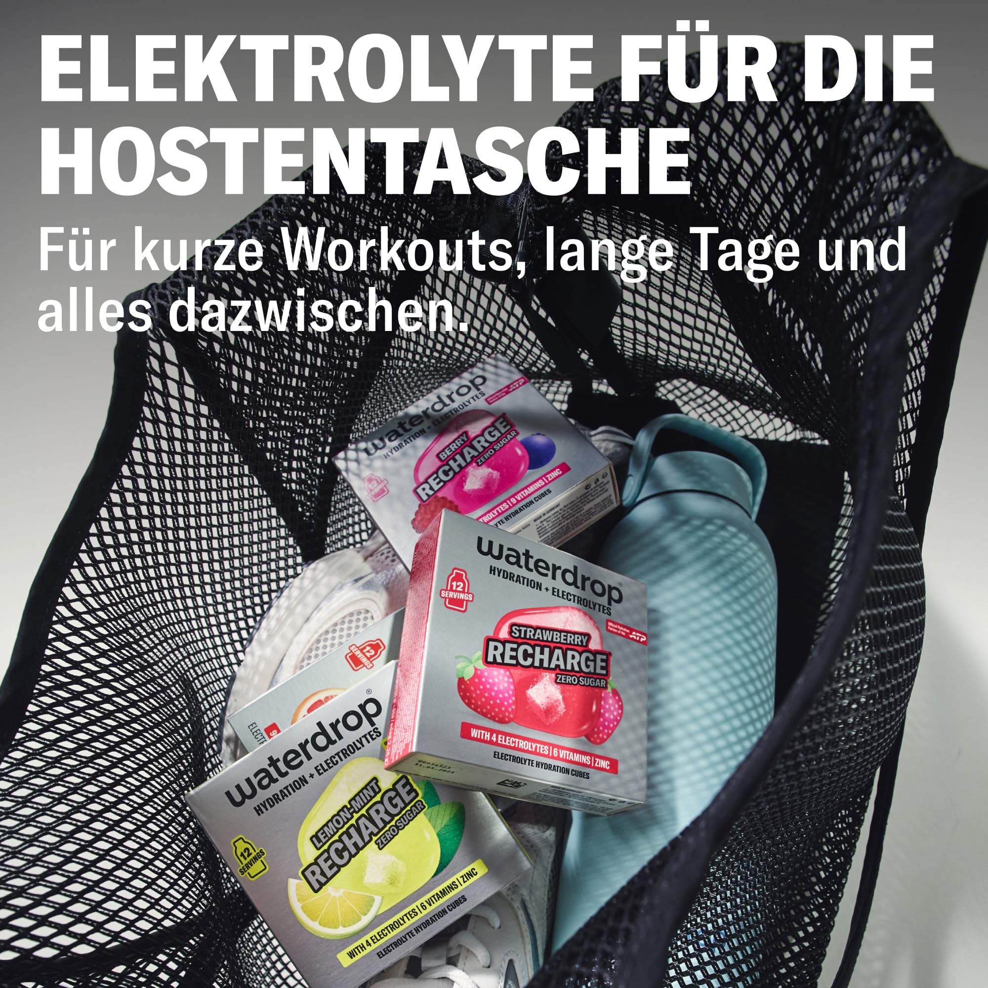 waterdrop® Microlyte Mix – Elektrolyte ohne Zucker für Sport – 36 Drops Würfel mit Magnesium, Kalzium, Natrium + Zink – Hydration & Geschmack für Wasser in Erdbeere, Grapefruit & Zitronen-Minze