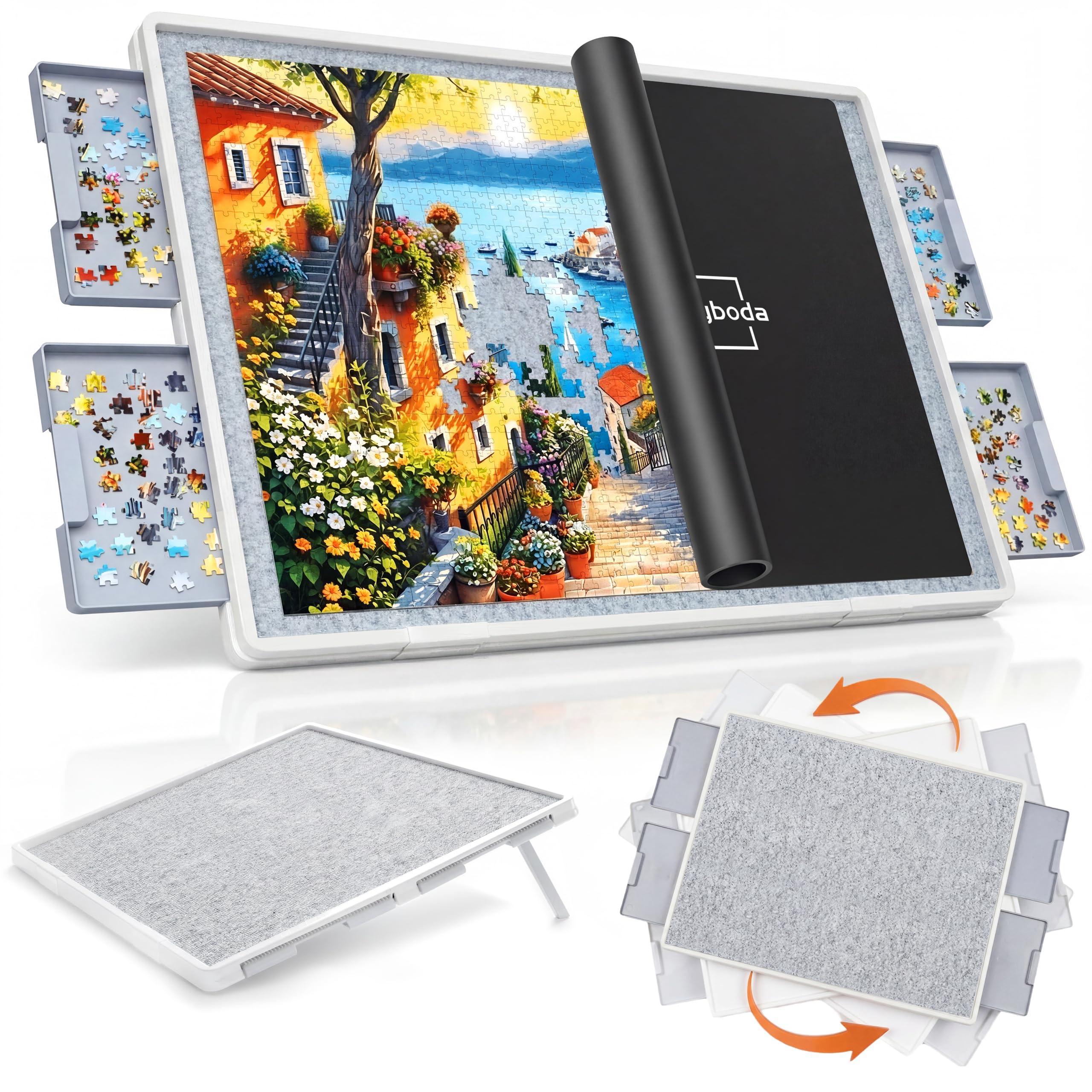 Playboda 1500 Pieces 2-in-1 Tilting & Rotating Puzzle Board with Drawers and Cover, 35"x27" Portable Spinning Plastic Jigsaw Puzzle Table for Adults, Upgraded Lazy Susan